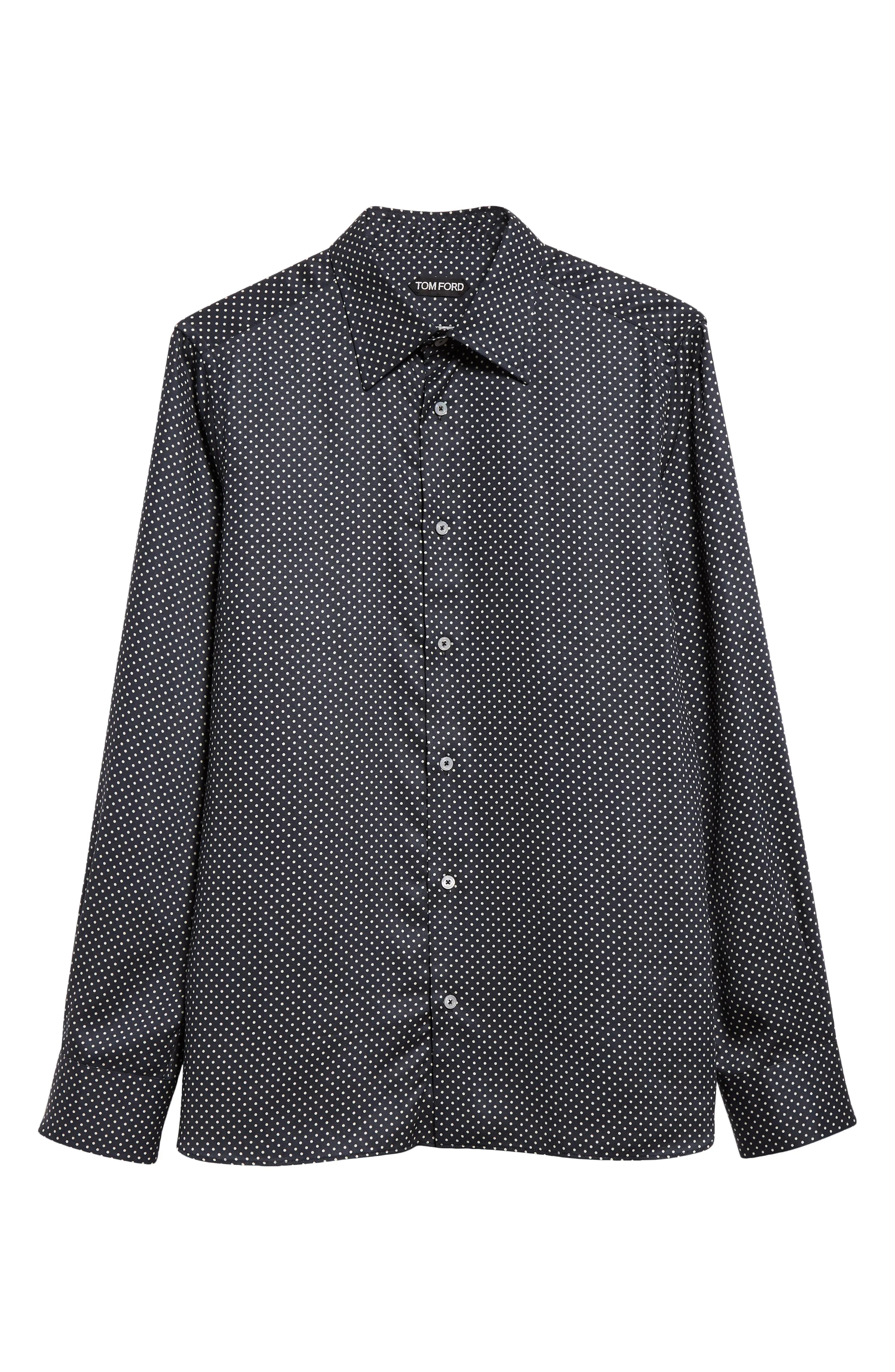 Polka Dot Slim Fit Button-Up Shirt in Jeans/White - 6