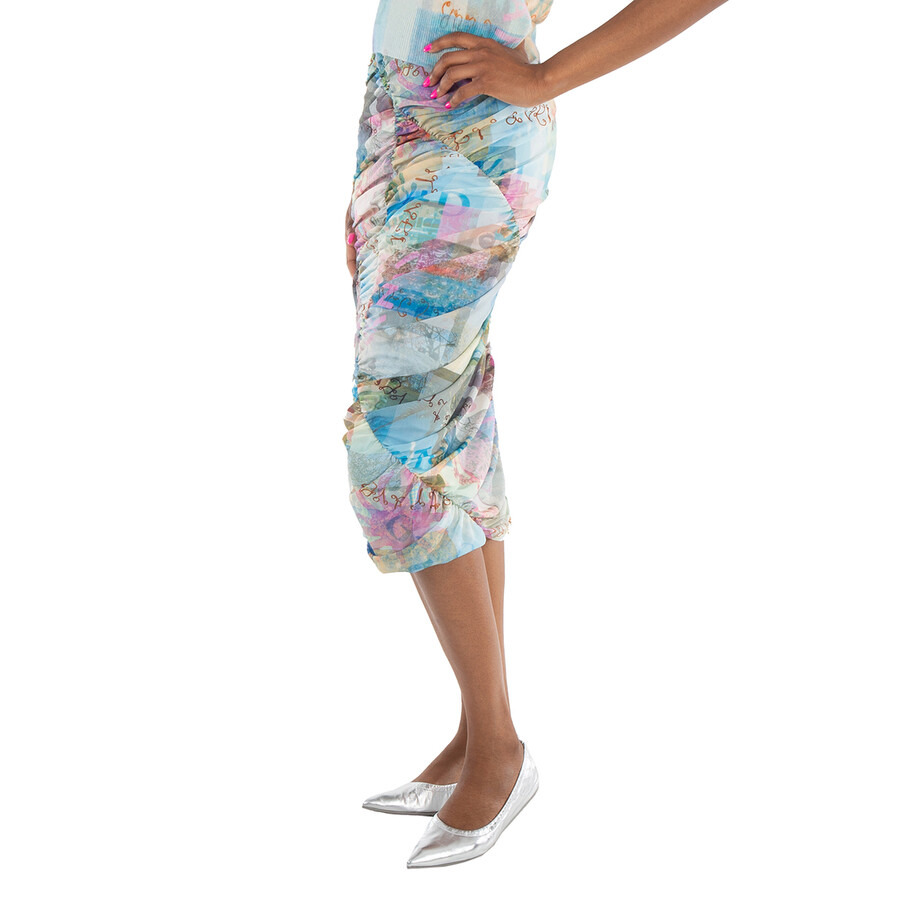 Ganni Ladies Wild Orchid Wild Orchid-Print Ruched Midi Skirt - 2