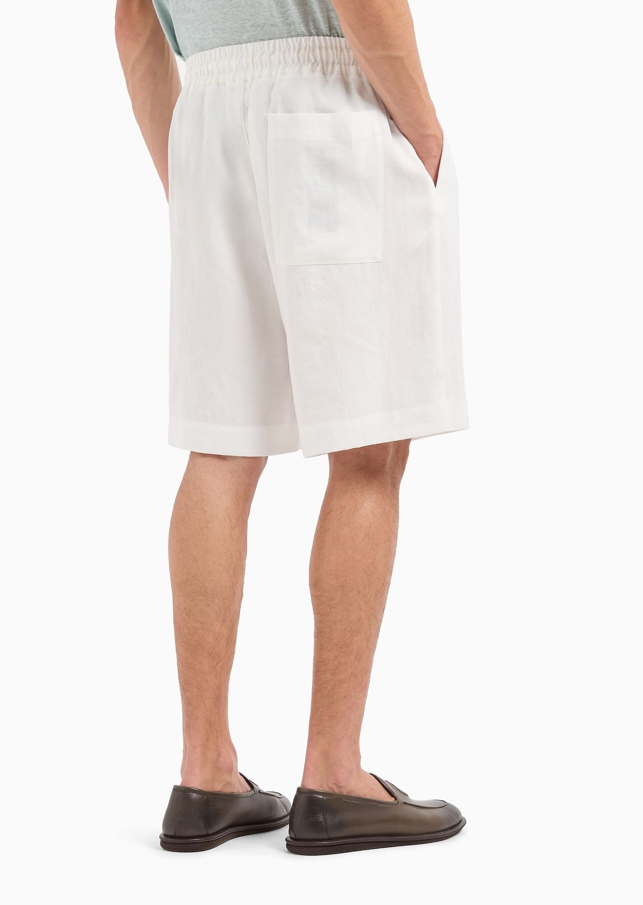 Pure linen canvas flat-front Bermuda shorts - 3