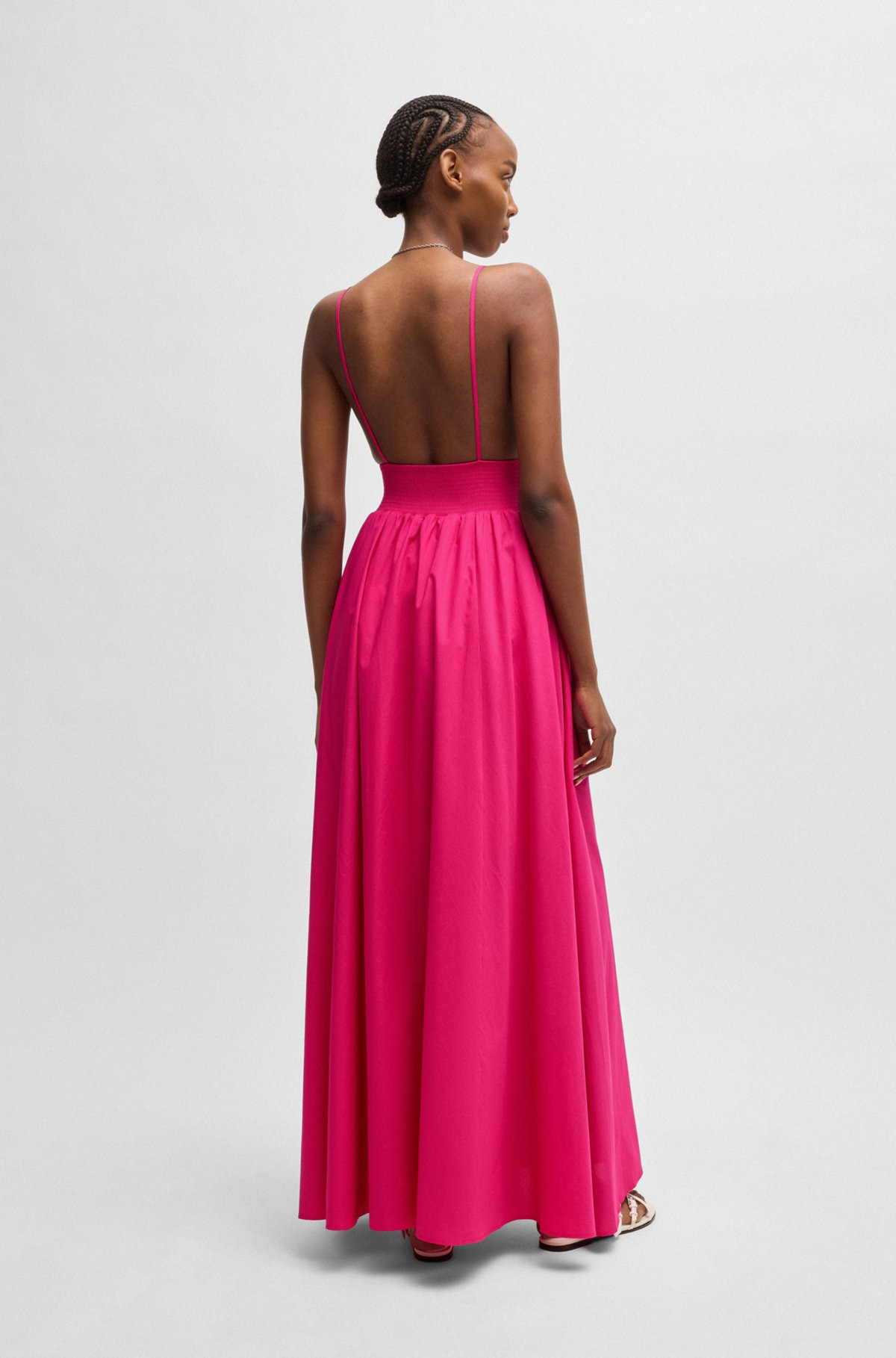STRAPPY MAXI DRESS IN LIGHTWEIGHT COTTON WITH SMOCKED TRIM - 4