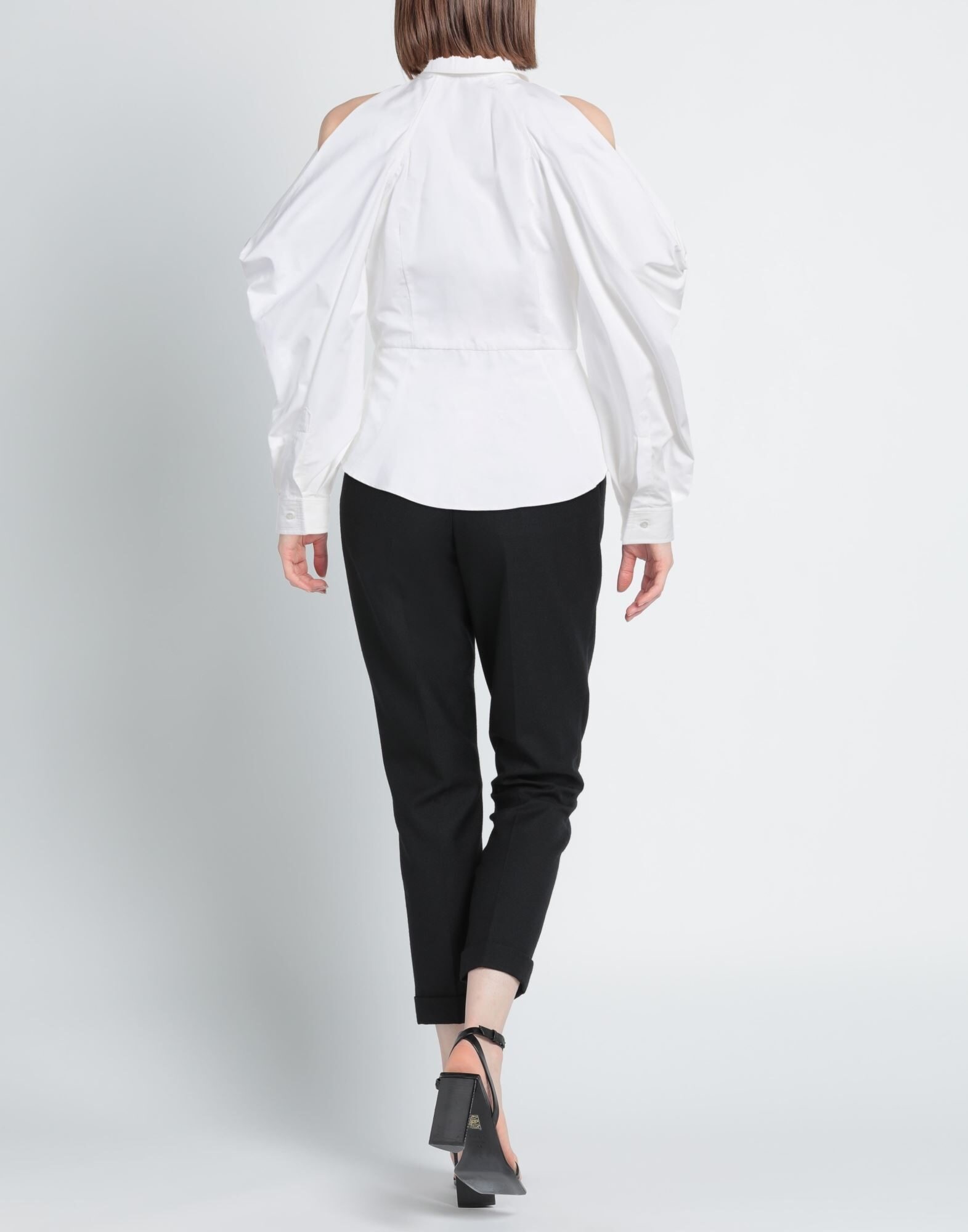 White Women's Solid Color Shirts & Blouses - 3