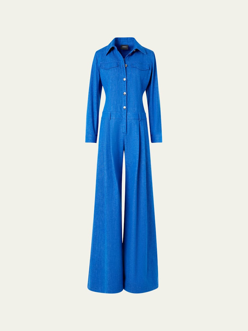 Hellas Stretch Denim Wide-Leg Overall Jumpsuit 1