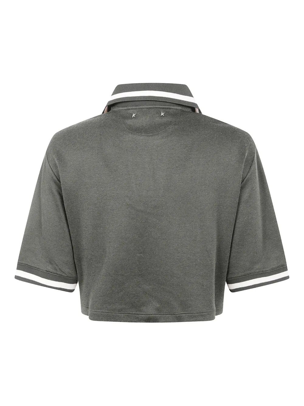 Golden Goose Women "Journey W`S" Medium Crop Polo Fluid Jersey Knitted Rib Micro Piquet Tonal Embroi - 5