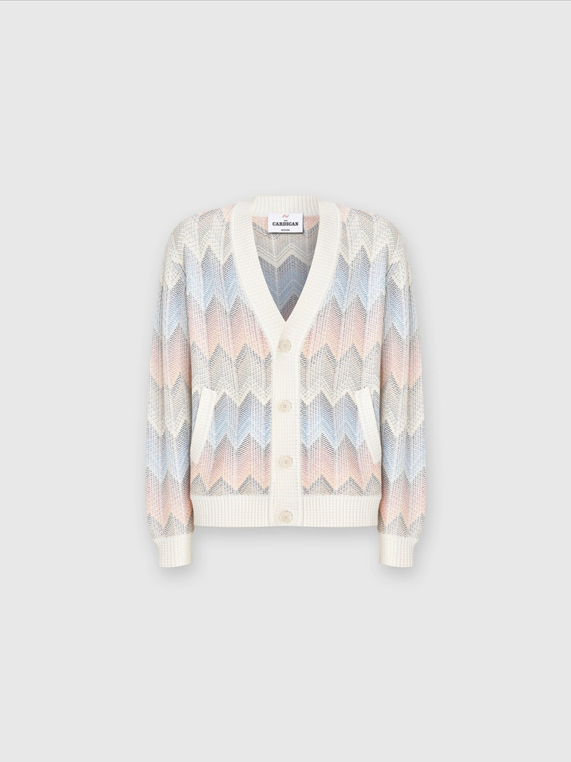 Gradient chevron cotton blend cardigan with pockets 1