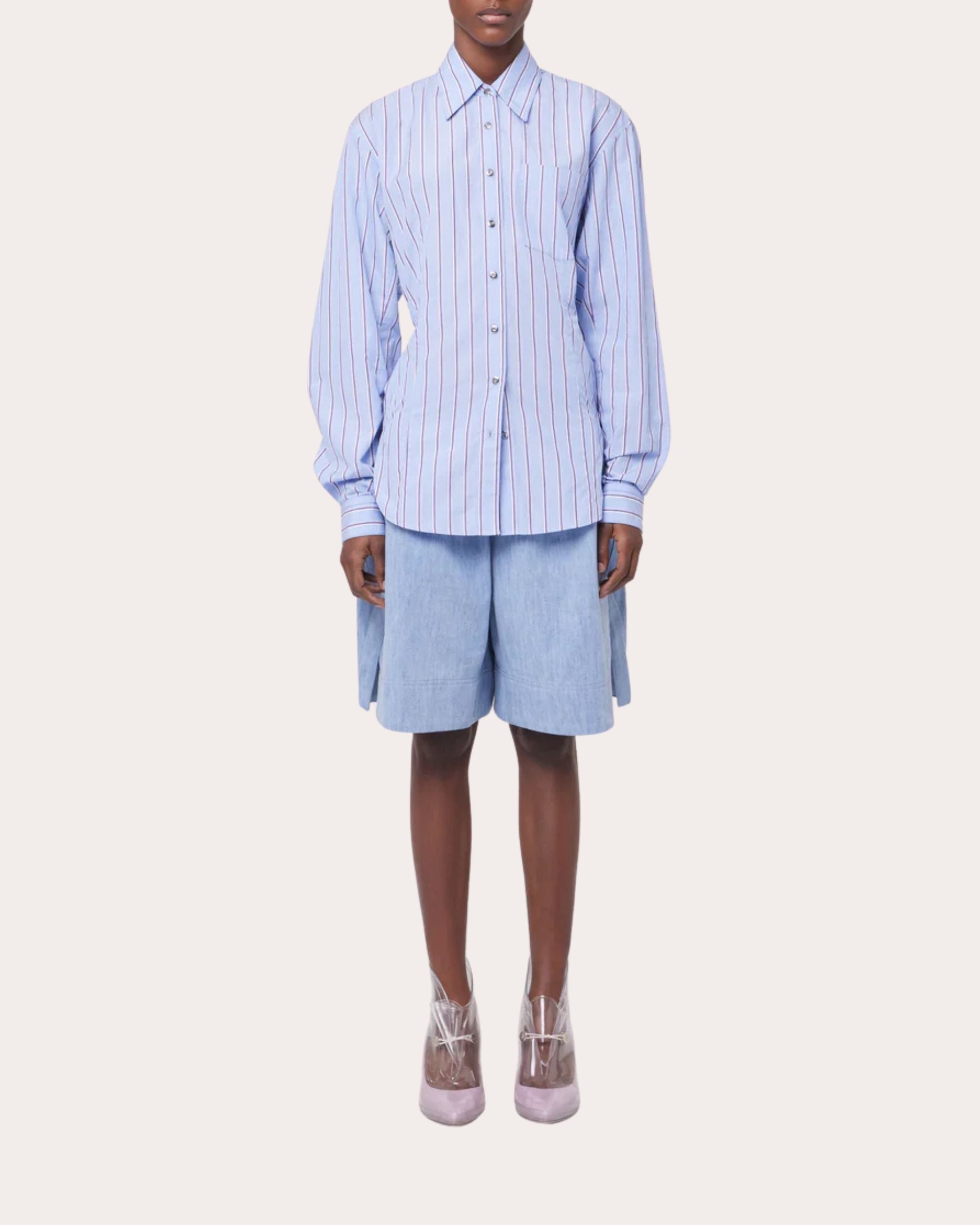 Striped Cotton Tie-Back Button-Up - 2