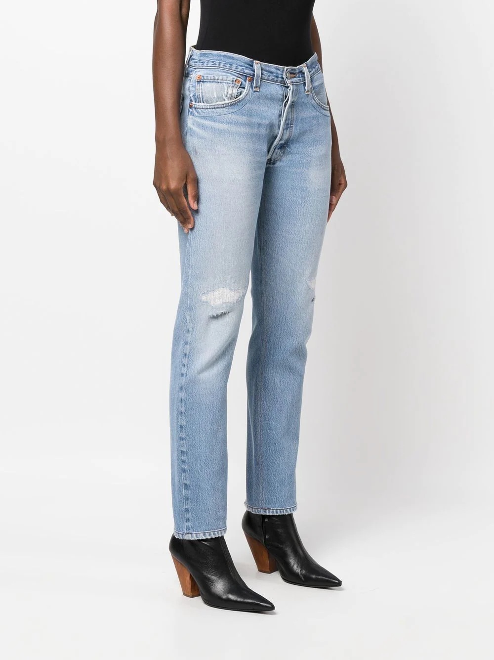 distressed straight-leg jeans - 3