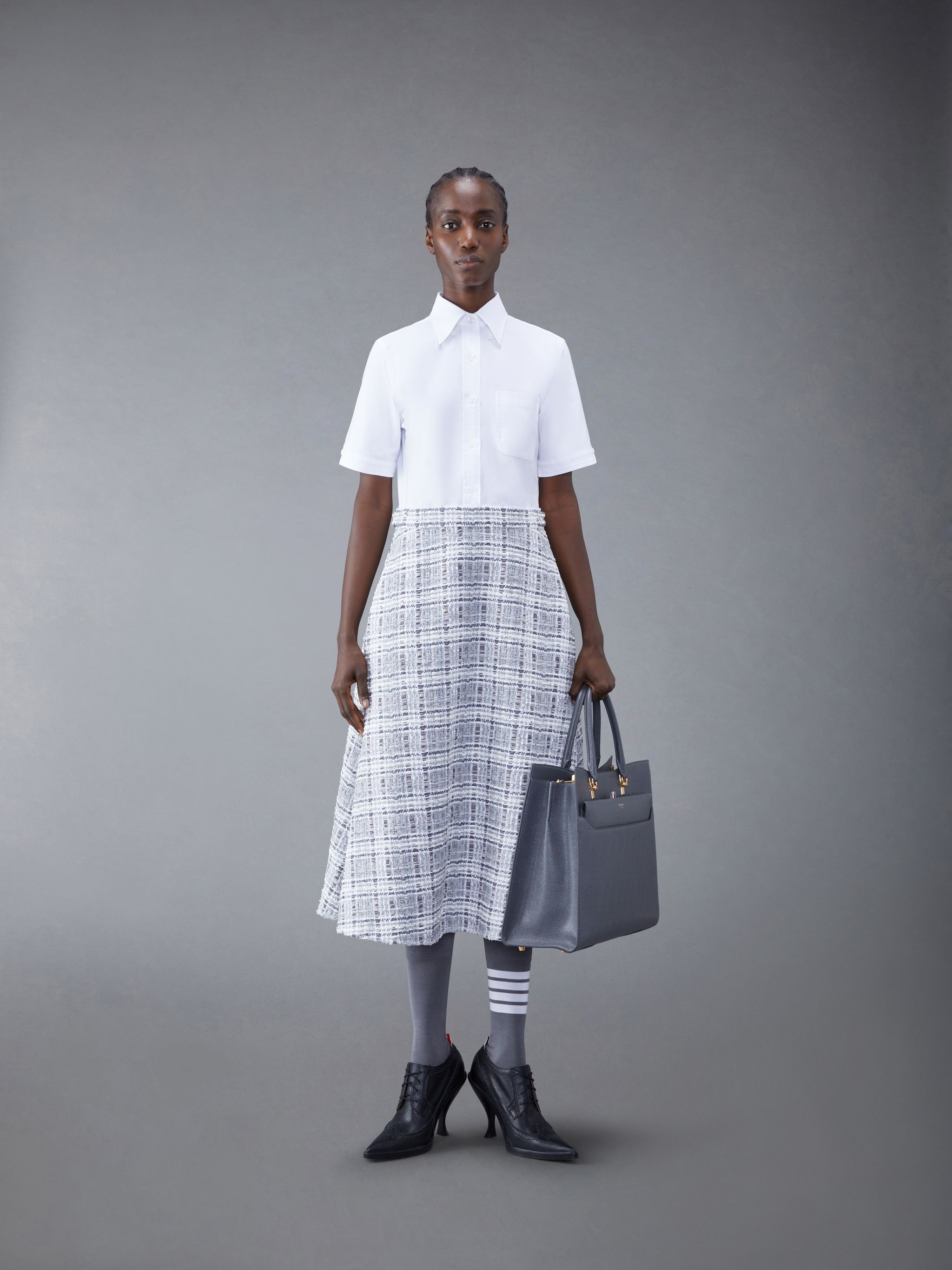 Tweed Oxford Combo A-line Shirtdress - 4