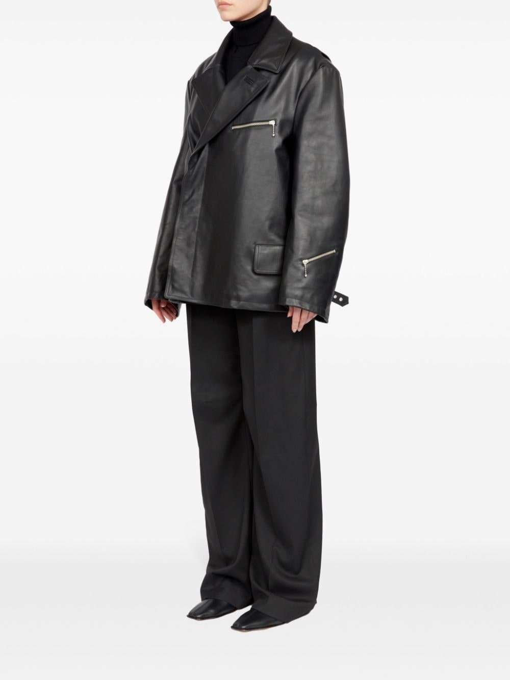 zip-detailing leather jacket - 6