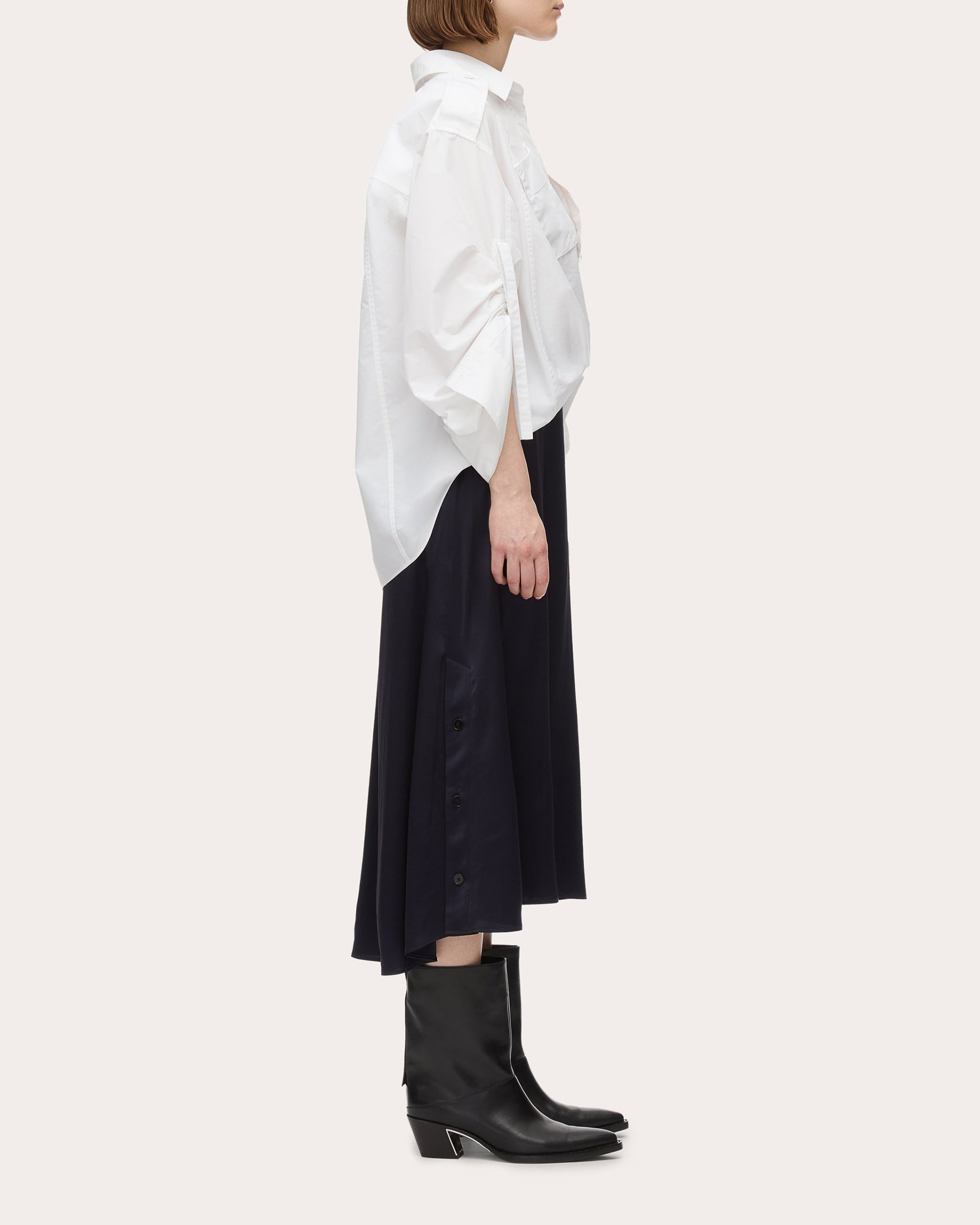 Draped Layered Poplin Satin Combo Midi Dress - 3