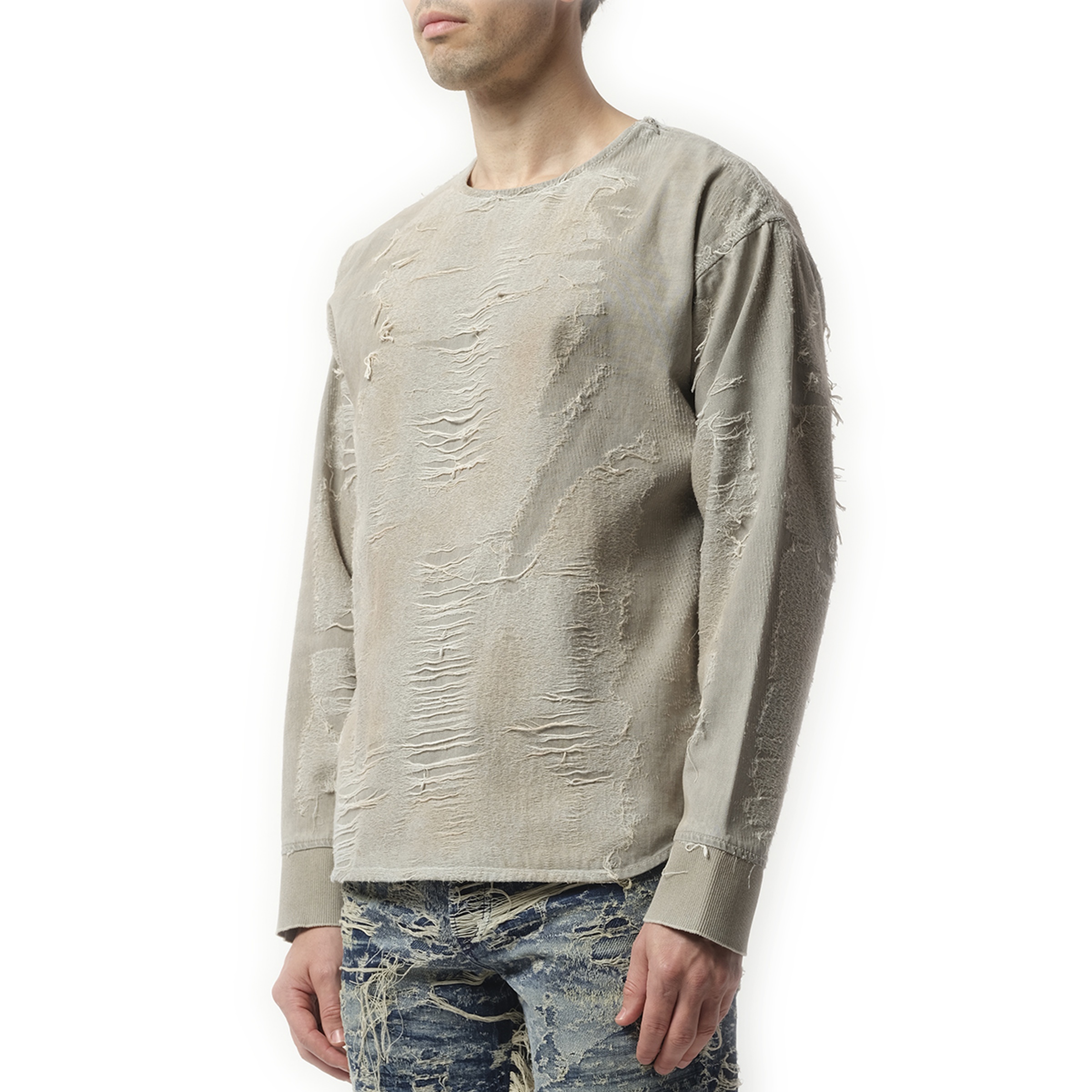 Distressed Effect Denim Sweater in Light Grey - 5