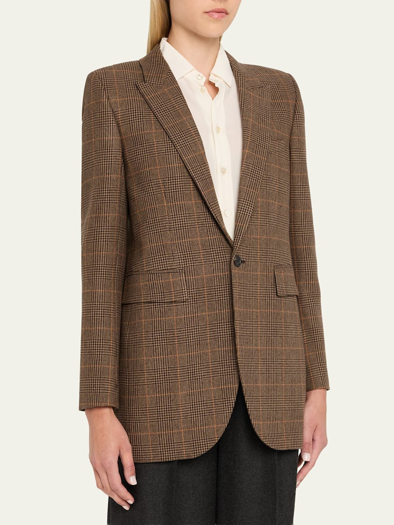 Single-Breasted Slim Houndstooth Plaid Blazer 4