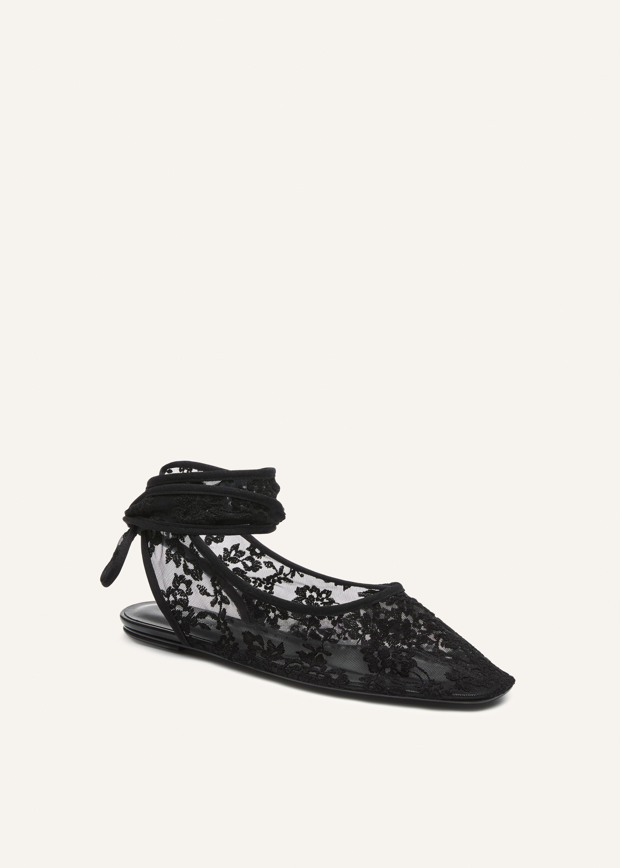 Lace ankle-wrap flats in black - 2