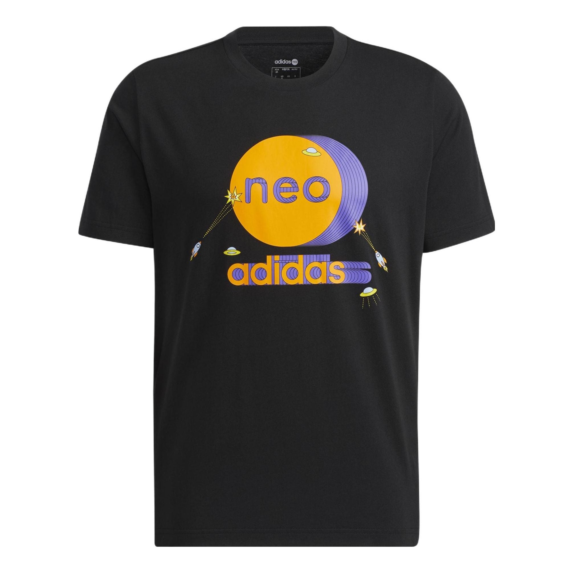 Men's adidas neo Colorblock Pattern Ribbed Round Neck Cotton Short Sleeve Black T-Shirt HC9697 - 1