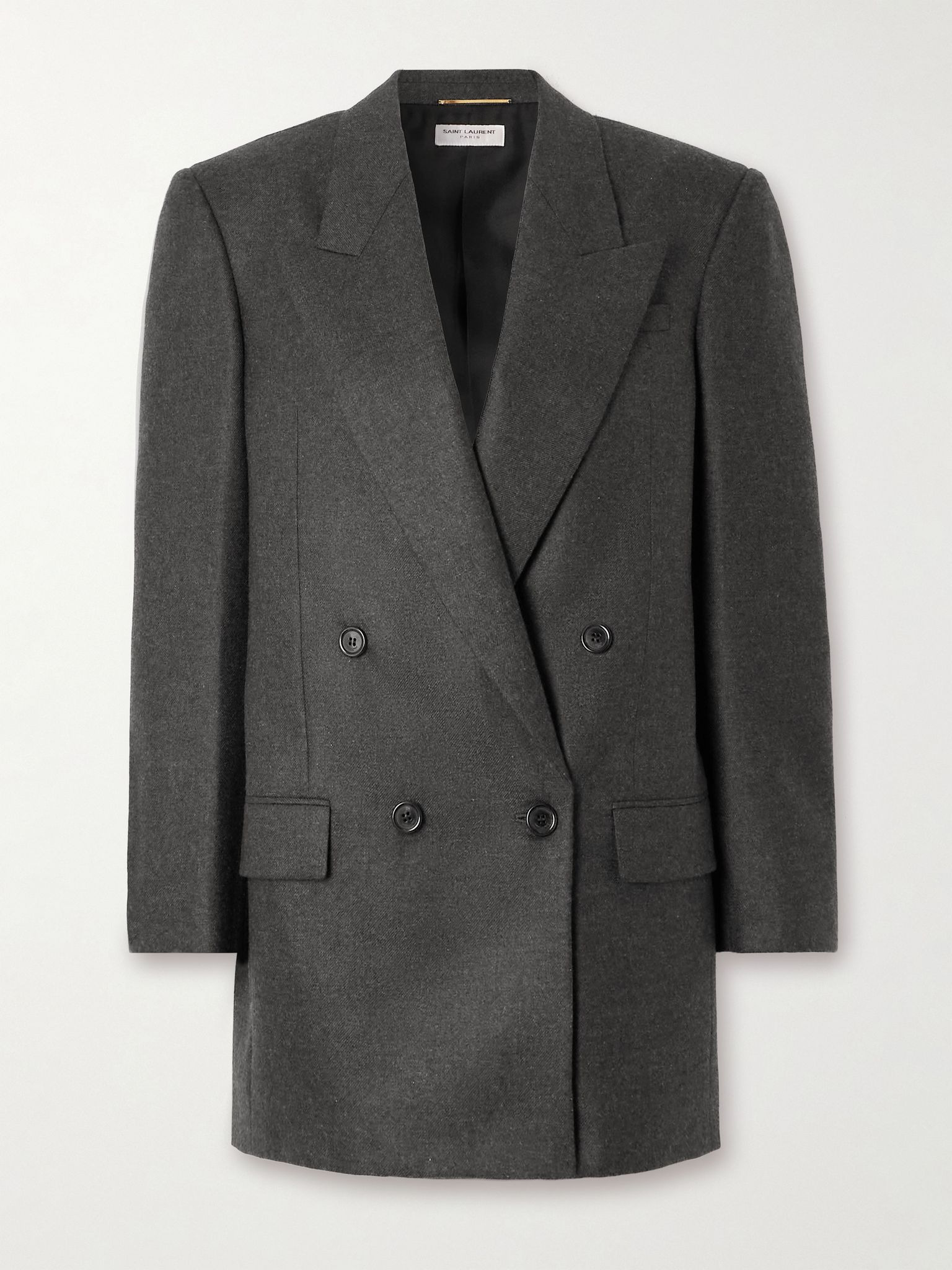 Double-breasted cashmere-twill blazer Dark gray - 1