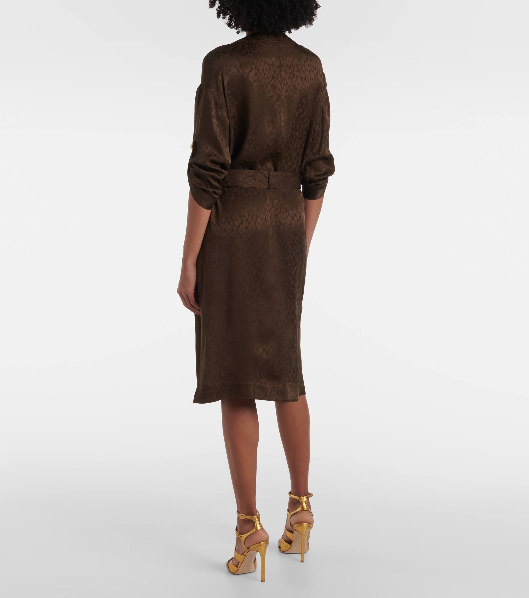 Silk jacquard midi dress - 3