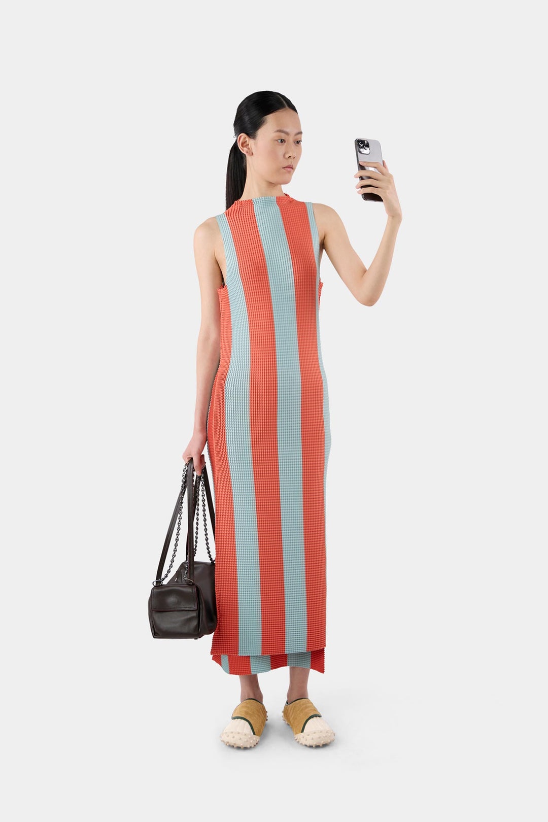 PLEATED TANK DRESS / red & blue stripes - 3