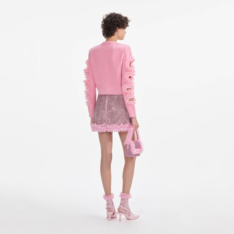 self-portrait Pink Cut Out Lace Detail Cardigan outlook