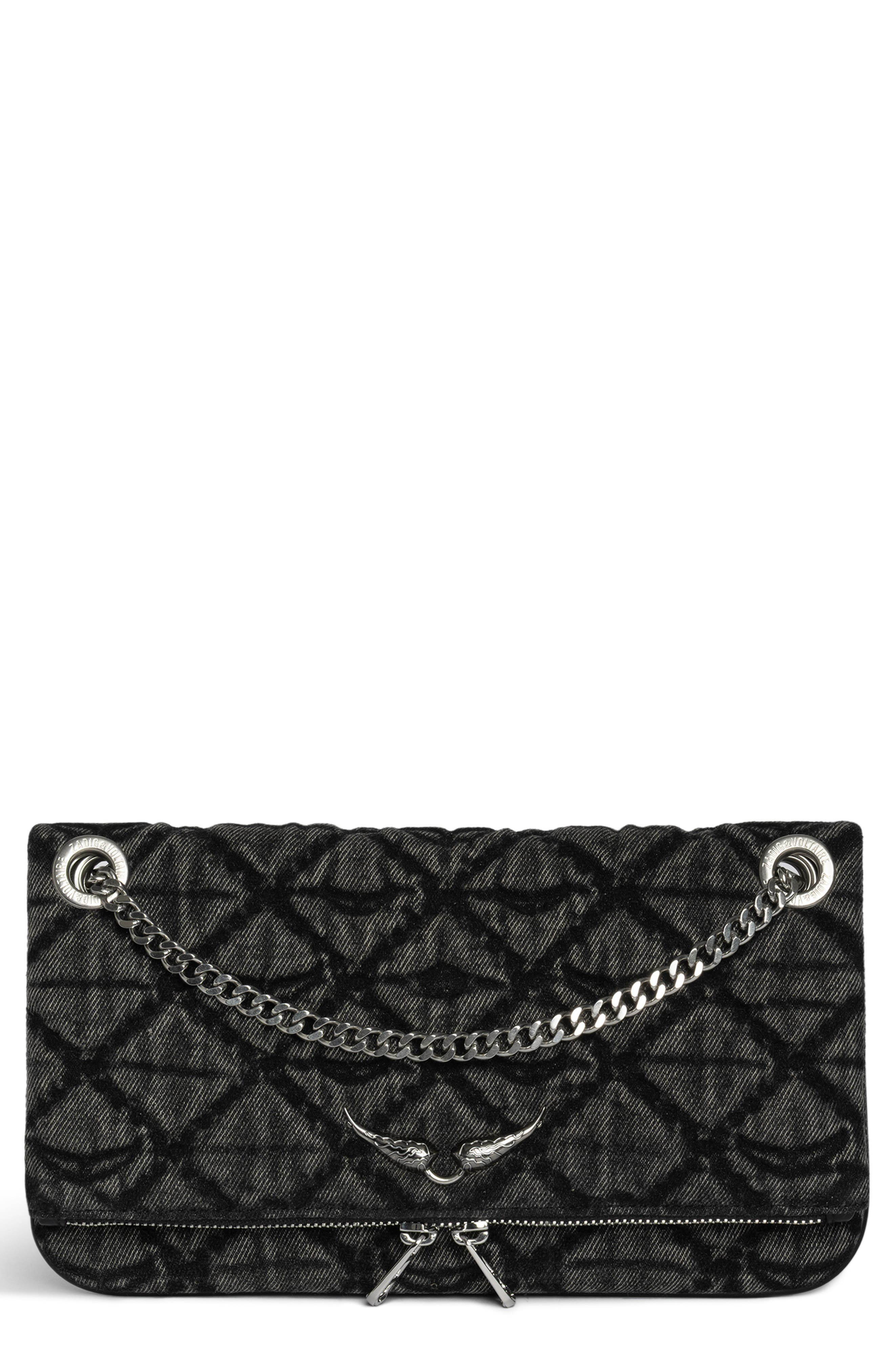 Zadig & Voltaire Rock II Diamond Quilted Monogram Denim Crossbody Bag in Road at Nordstrom - 1