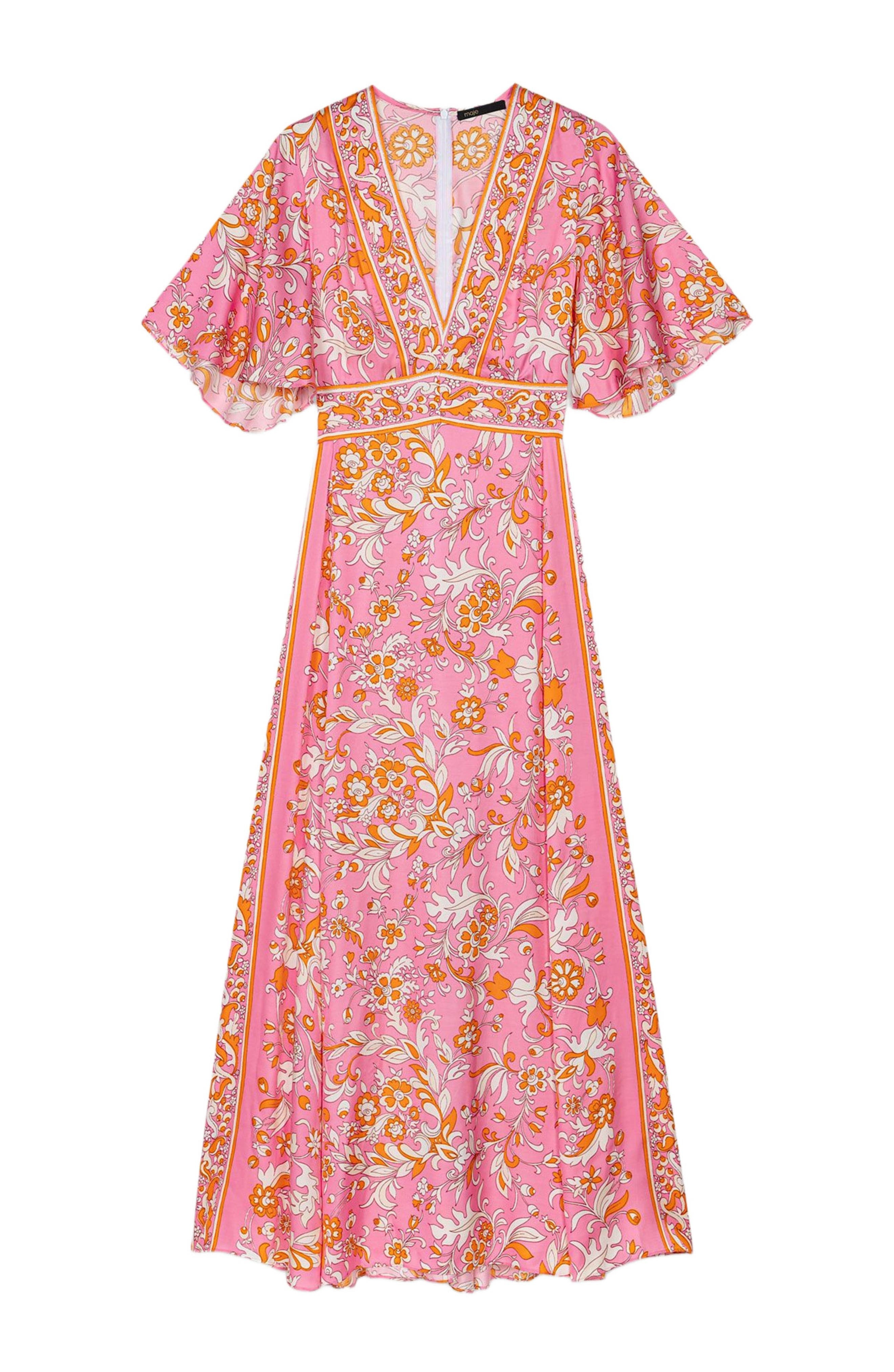 maje Patterned flowing maxi dress in Orange Pink Flowers Print at Nordstrom - 6