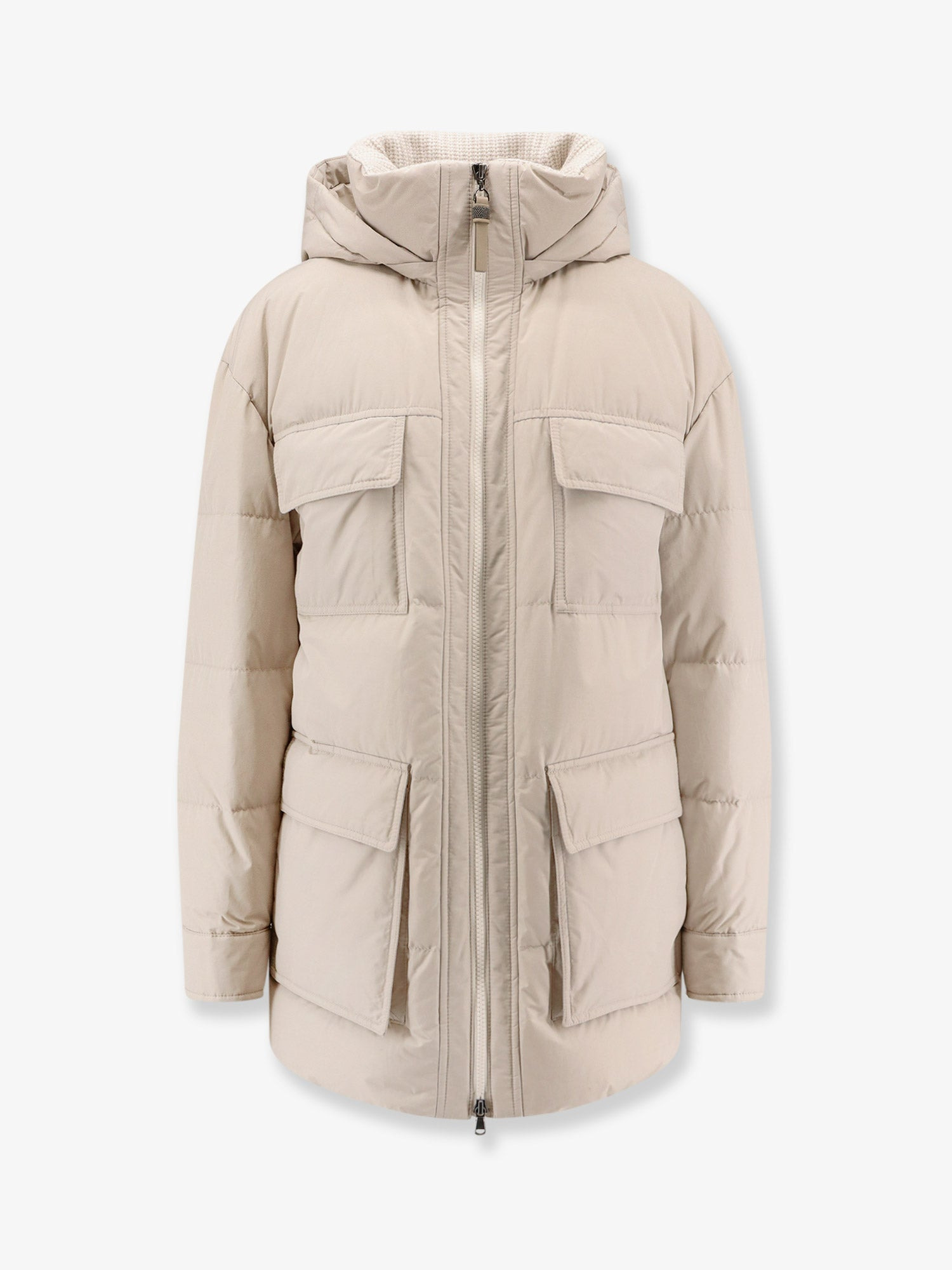 Brunello Cucinelli Nylon And Cotton Hooded Down Jacket - 1