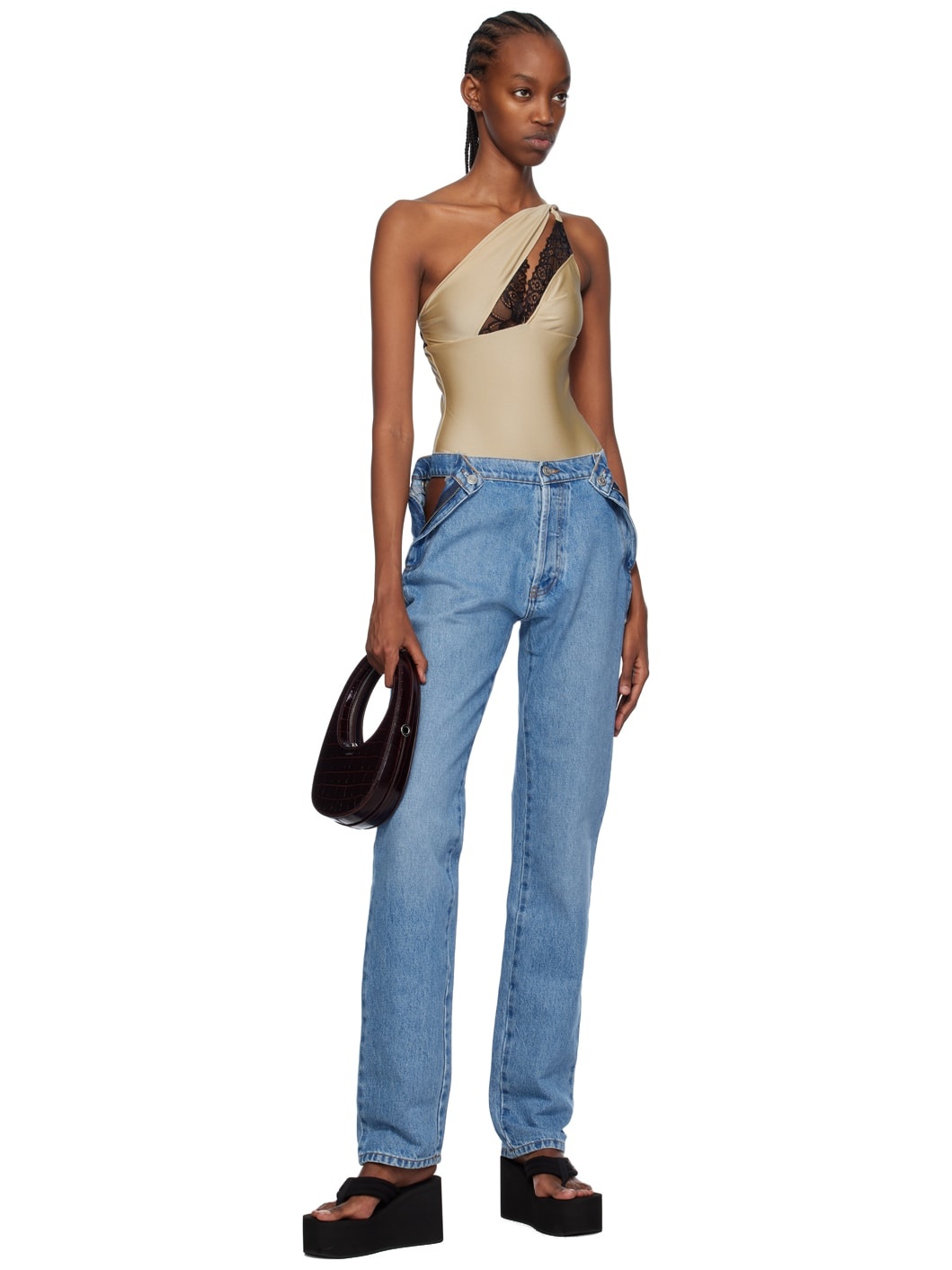 Beige Asymmetric Bodysuit - 5
