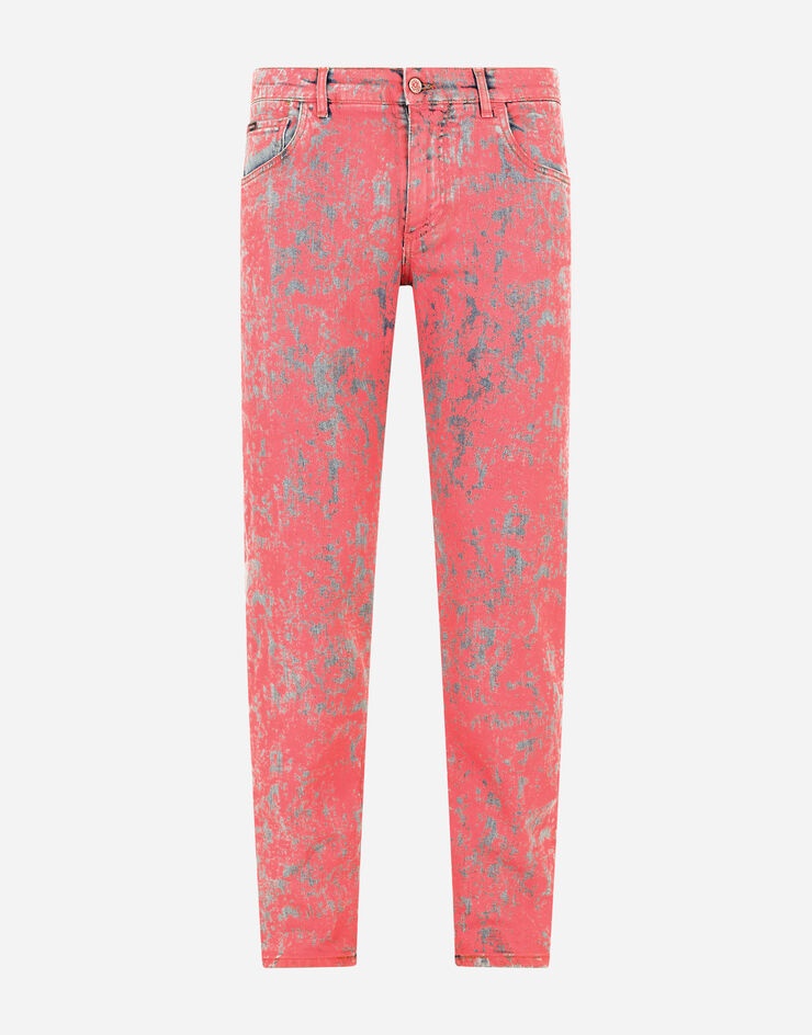 Slim-fit stretch jeans with marbled print - 3