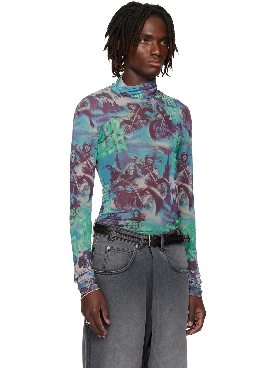 Multicolor Masked Mesh Turtleneck - 2