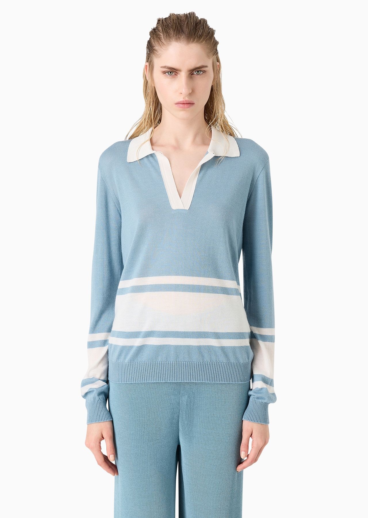 Long-sleeved cashmere and silk polo shirt - 2