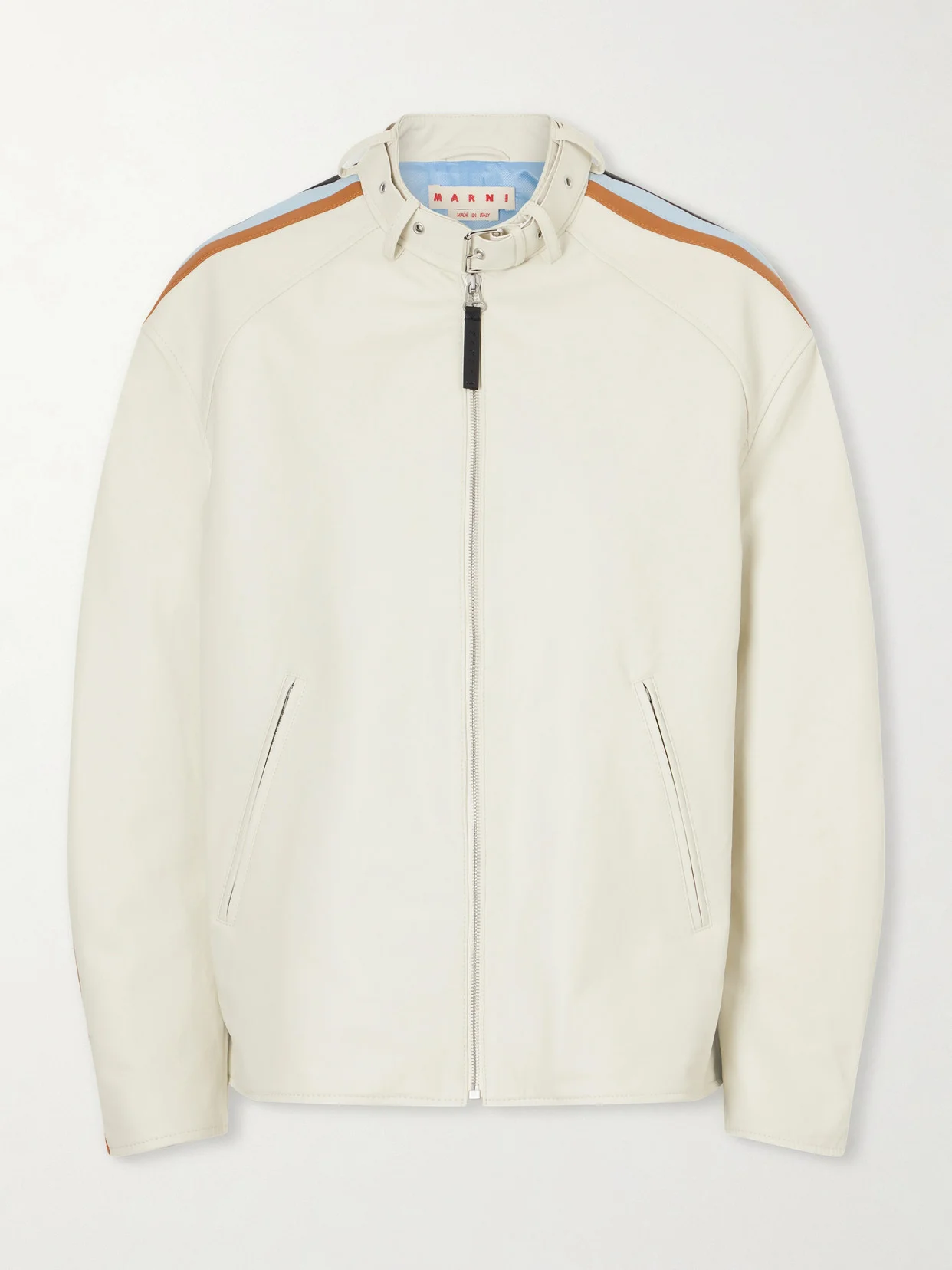 Belted Striped Leather Jacket - 1
