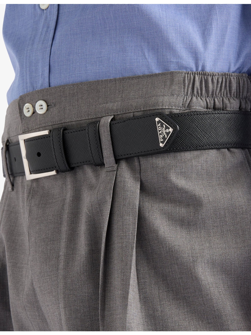 Triangle-Logo Saffiano Leather Belt - 3