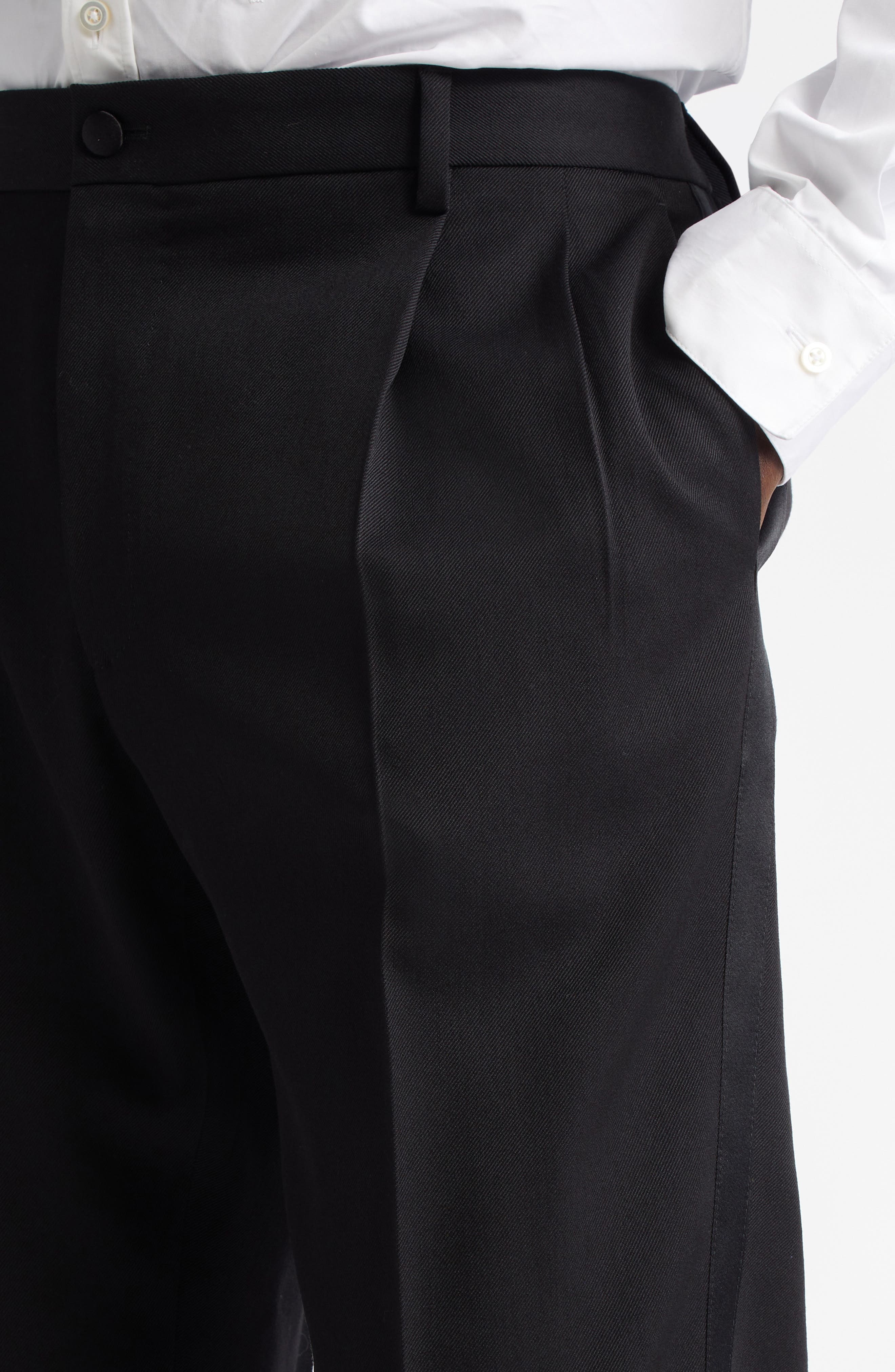 Dolce&Gabbana Classic Wool Blend Gabardine Tuxedo Pants in N0000 Nero at Nordstrom - 5