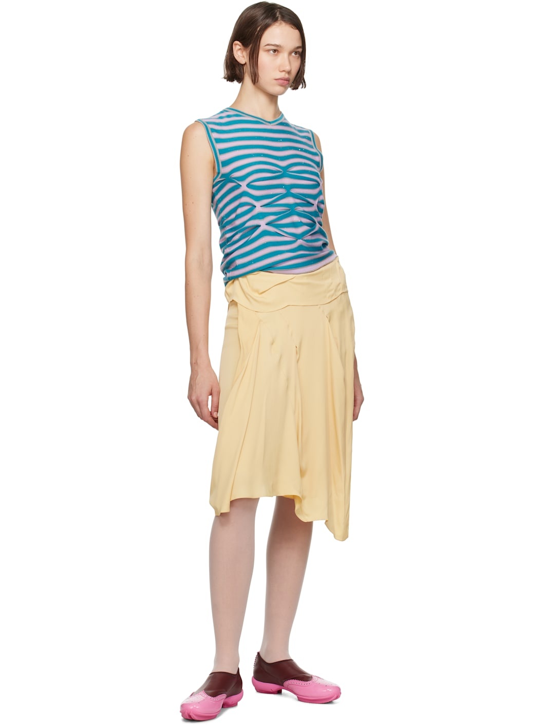 Yellow Kukri Draped Midi Skirt - 4