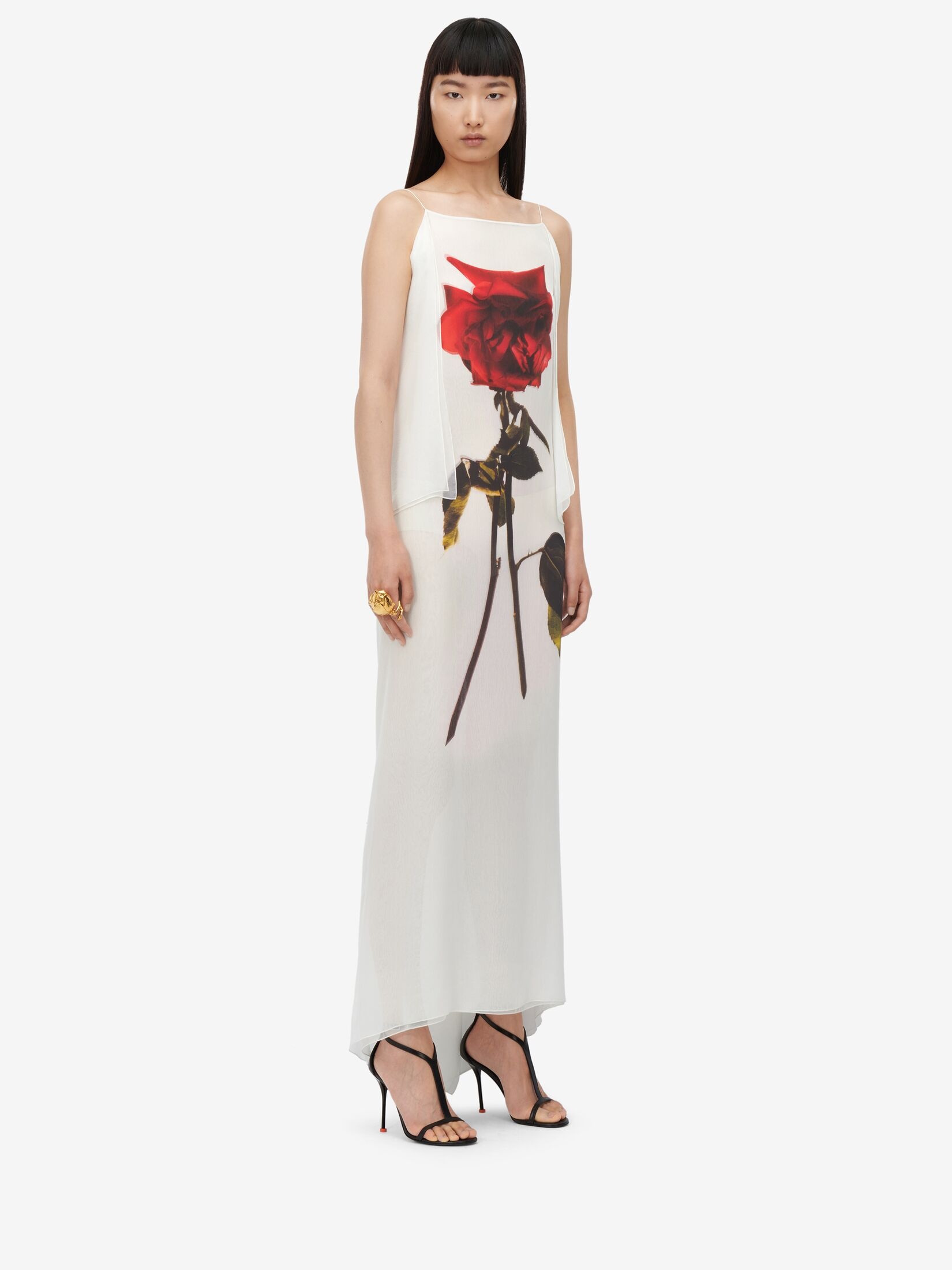Women's Chiffon Shadow Rose Slip Dress in Optic White - 3