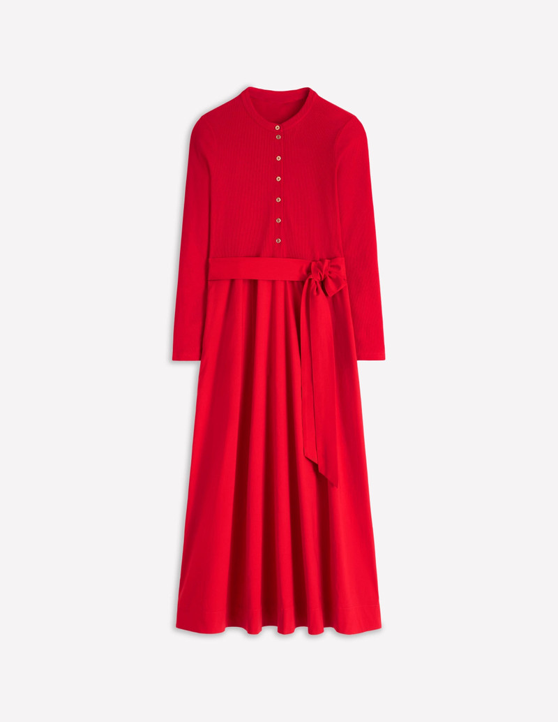 Button Detail Mix Dress-Crimson Red 1