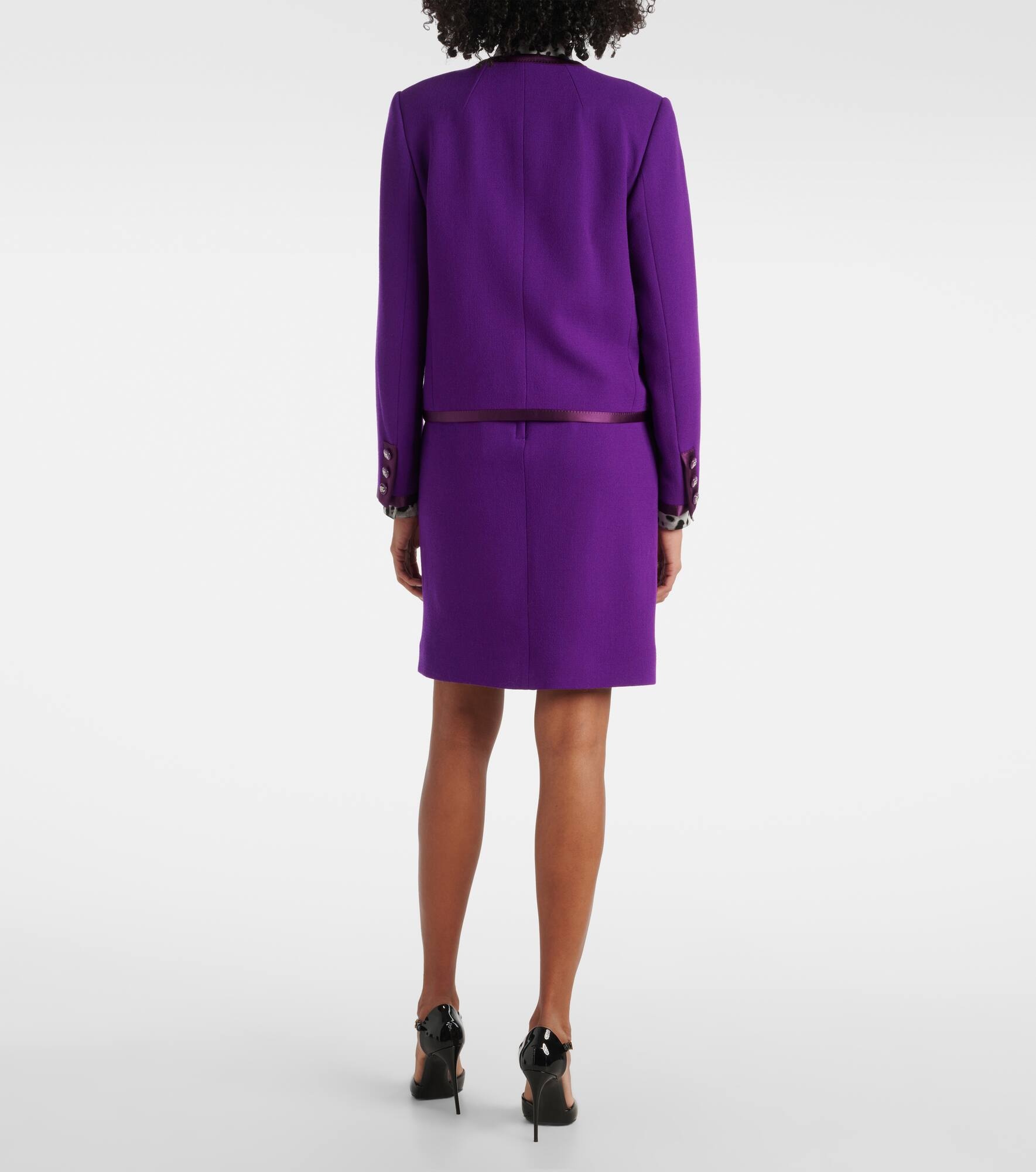 DG satin-trimmed wool-blend crêpe jacket - 3