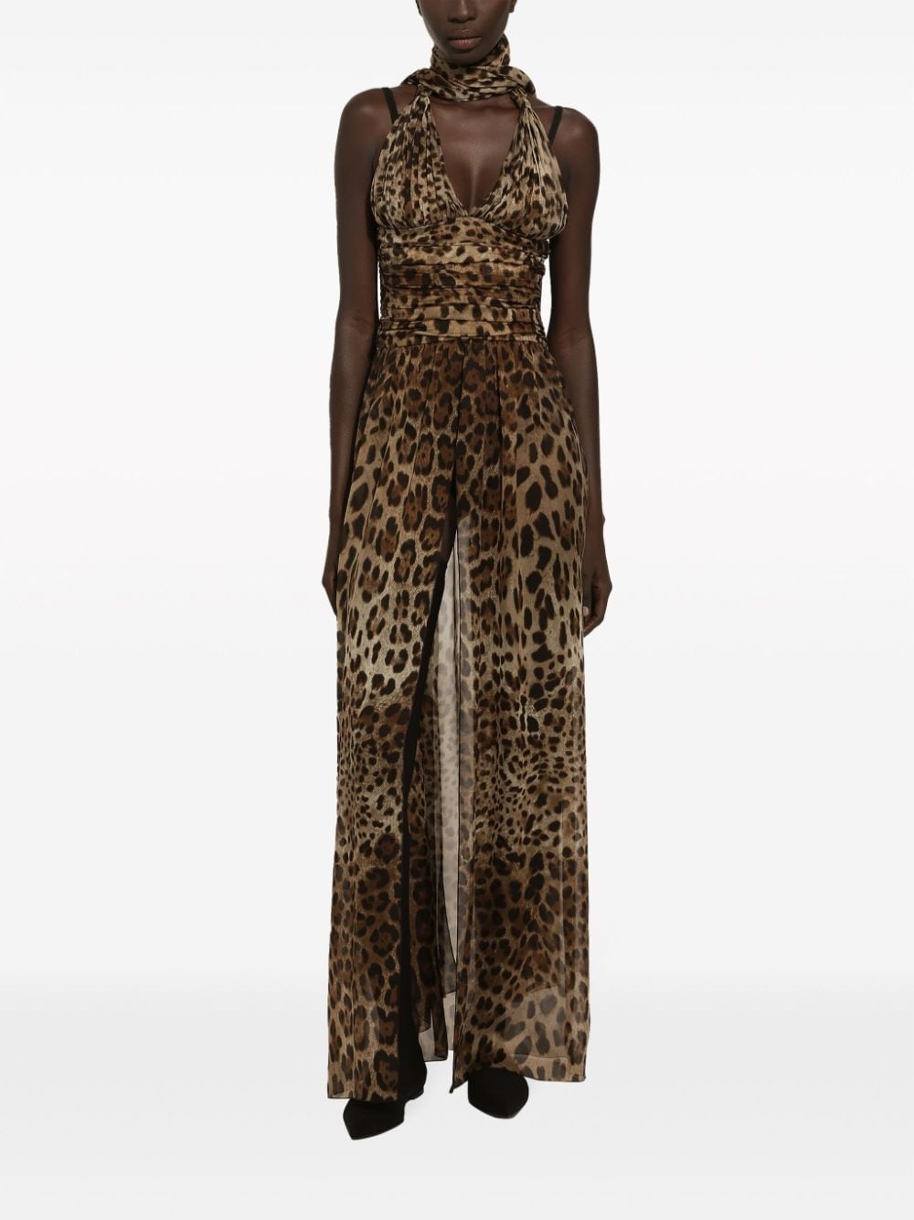leopard-print halterneck silk gown - 3