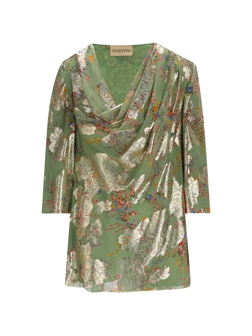 floral-brocade draped tunic top - 1