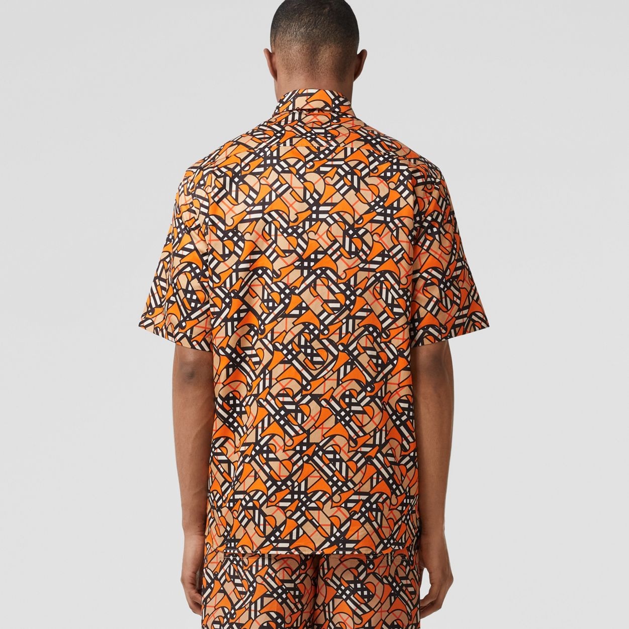 Short-sleeve Monogram Print Cotton Poplin Shirt - 4