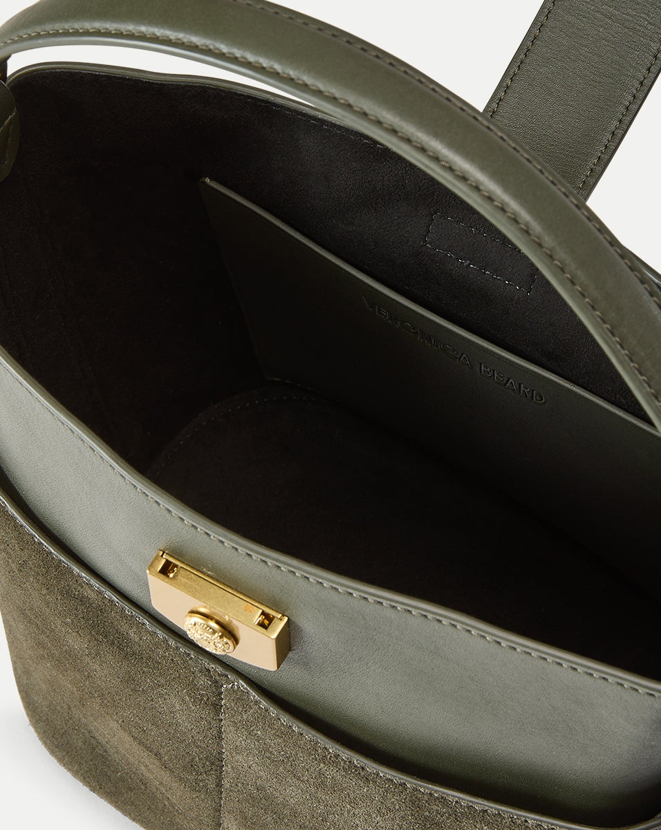 SMALL SUEDE CREST LOCK BUCKET BAG - 4