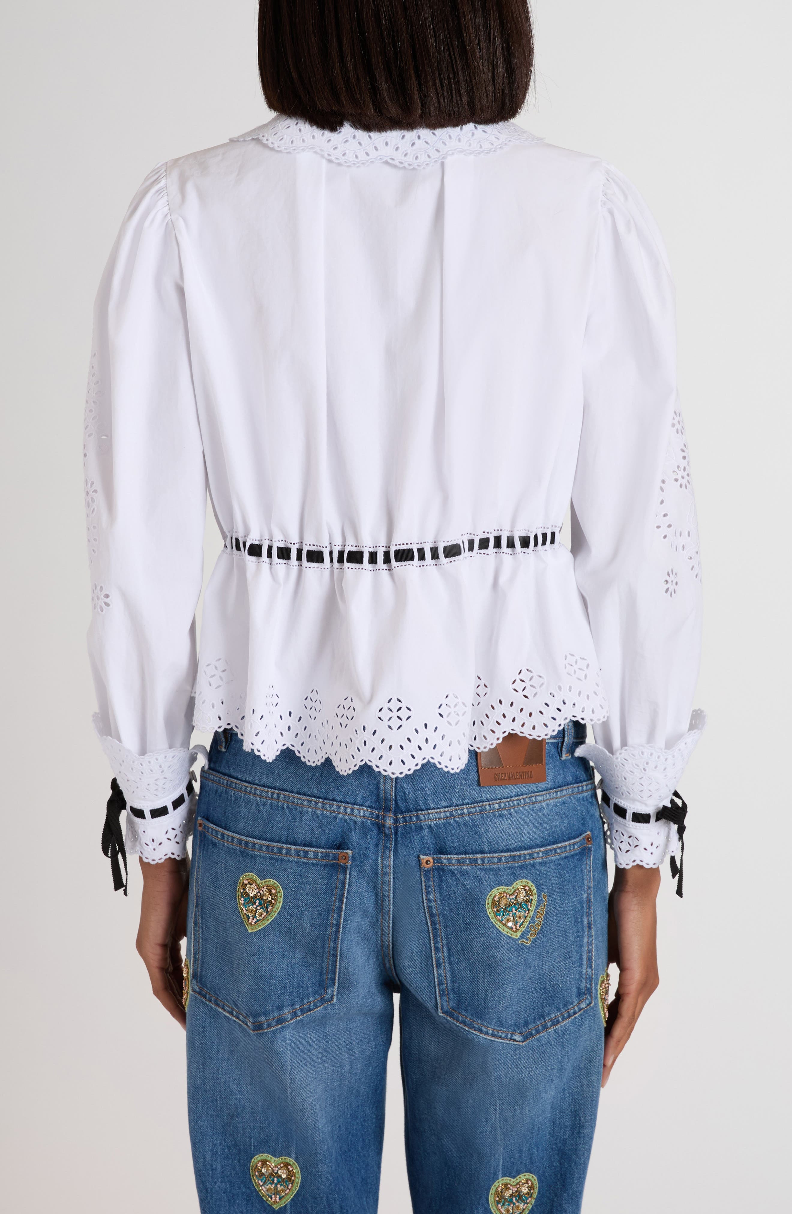 Valentino Garavani Eyelet Embroidered Button-Up Shirt in White/Black at Nordstrom - 3