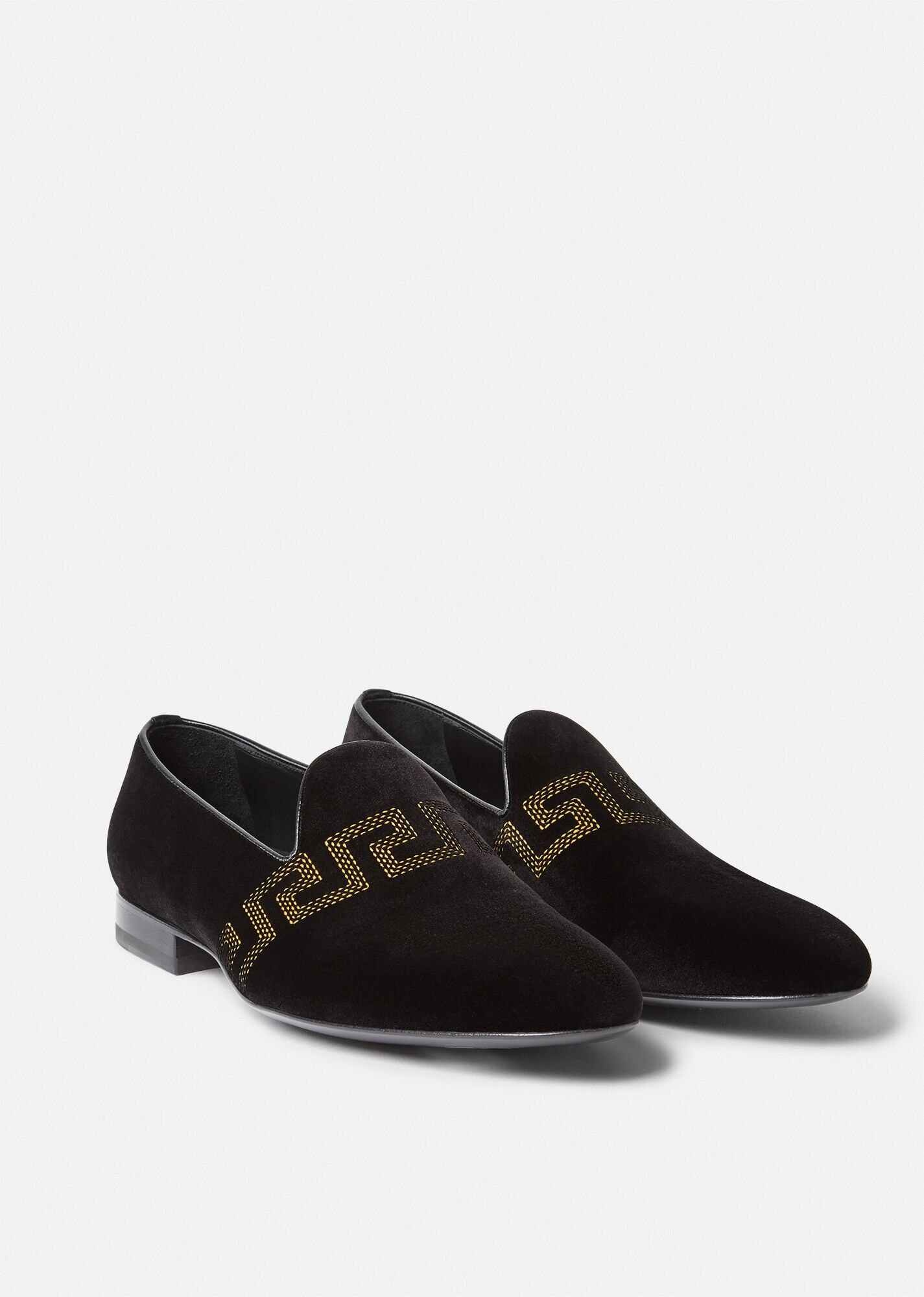 Greca Embroidered Velvet Loafers - 4