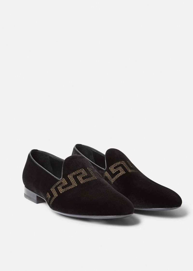 Greca Embroidered Velvet Loafers 4