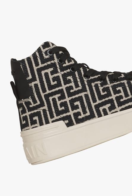 Bicolor ivory and black jacquard B-Court high-top sneakers - 7