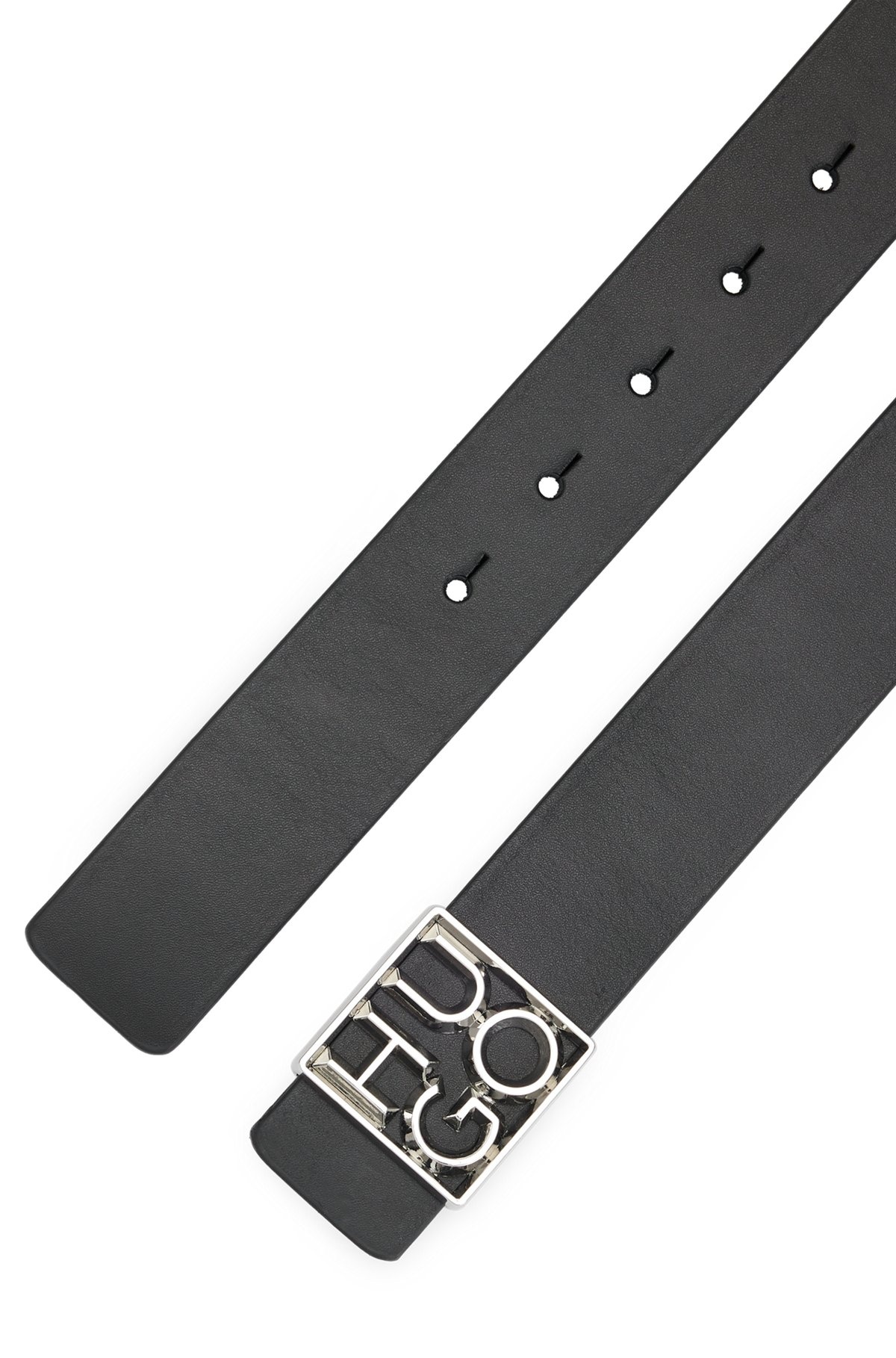 LEATHER BELT WITH POLISHED-SILVER-HARDWARE LOGO BUCKLE - 3