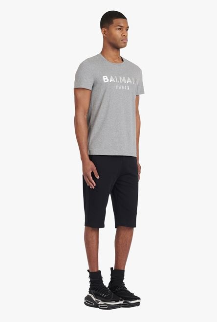 Heather gray eco-designed cotton T-shirt with silver Balmain Paris logo - 7