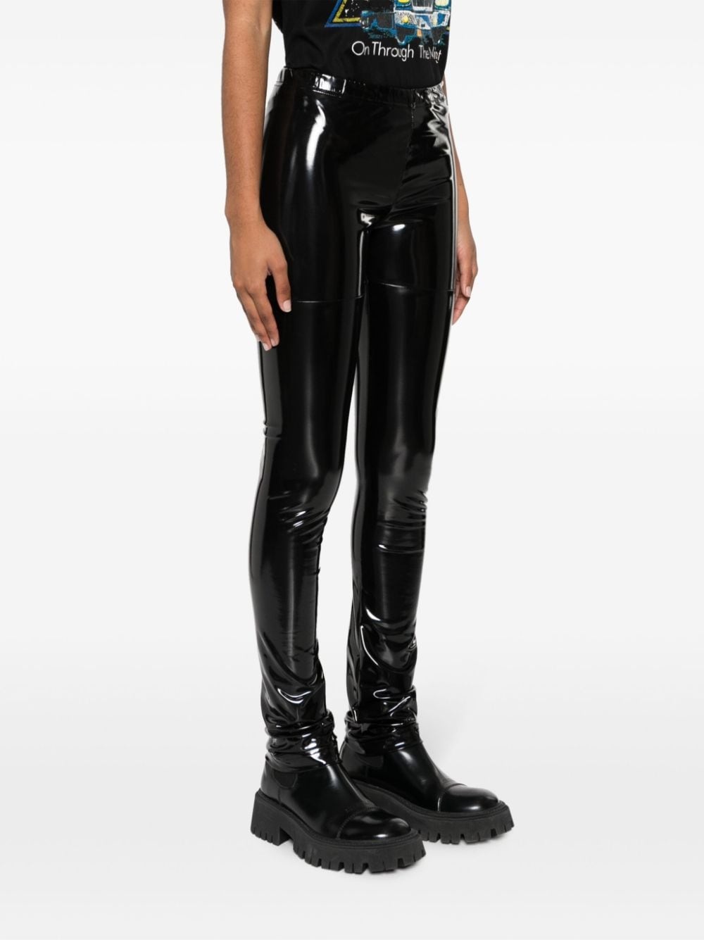 elasticated-waist vinyl trousers - 5