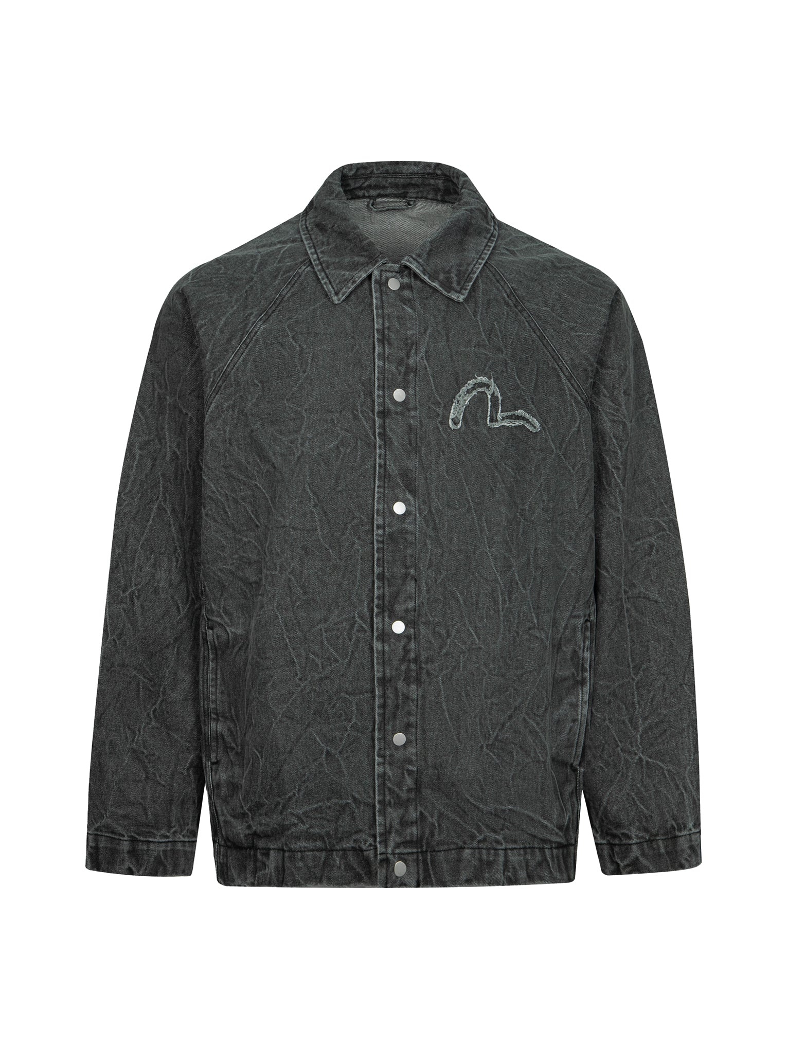 SEAGULL AND SLOGAN EMBROIDERY OVERSIZED  DENIM COACH JACKET - 10
