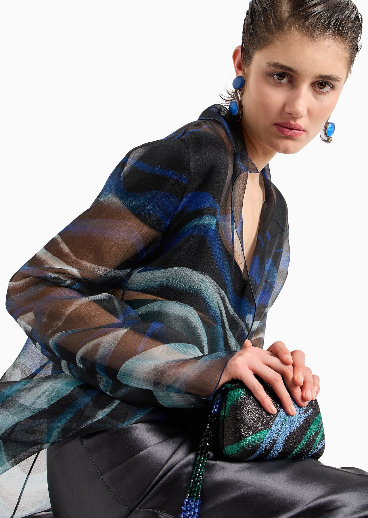 Long shirt in printed silk organza - 5
