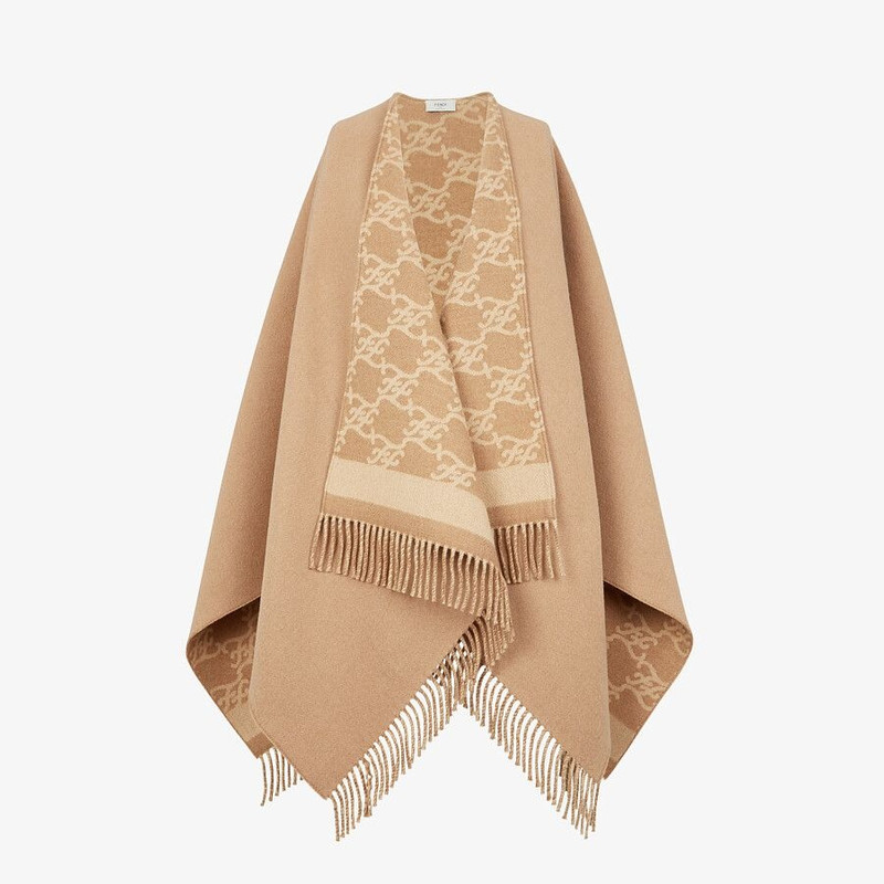 Beige wool and cashmere poncho 1