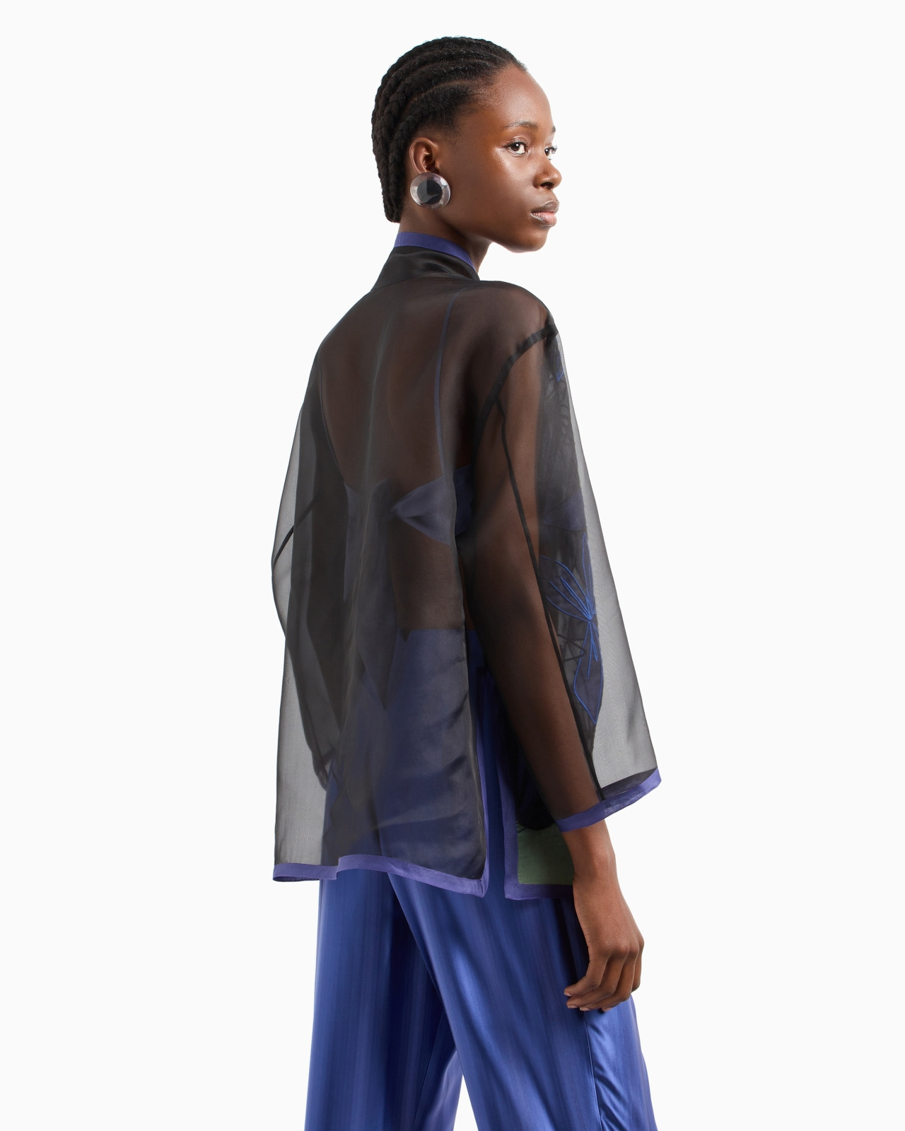 Pure silk organza shirt jacket with floral embroidery - 3